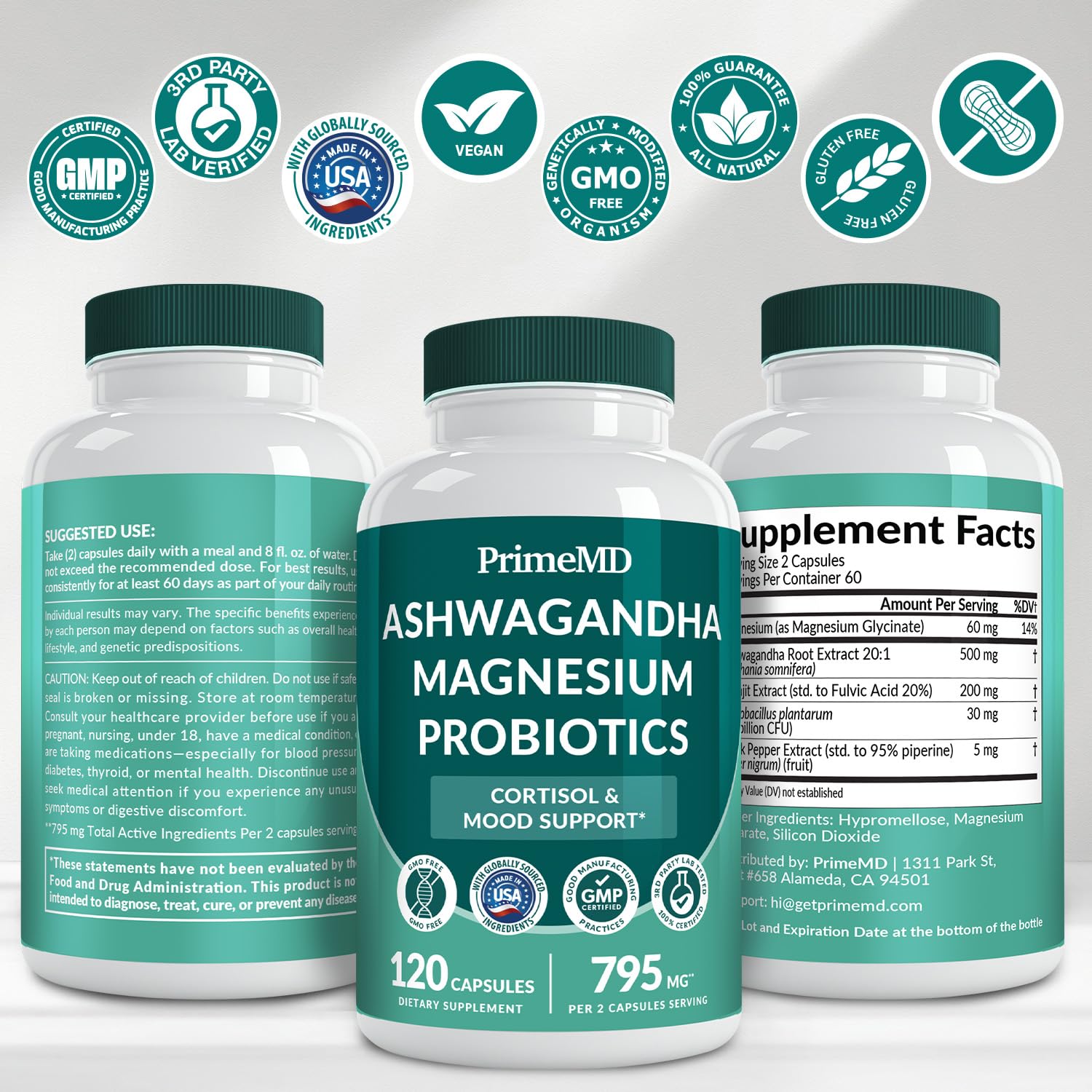 5-in-1 Cortisol Supplement for Women and Men with Ashwagandha for Calmness, Focus, and Adrenal Support Supplements with Shilajit Extract, Magnesium Glycinate, Probiotics (120 ct) (Pack of 1) PrimeMDBuy Supplements Australia