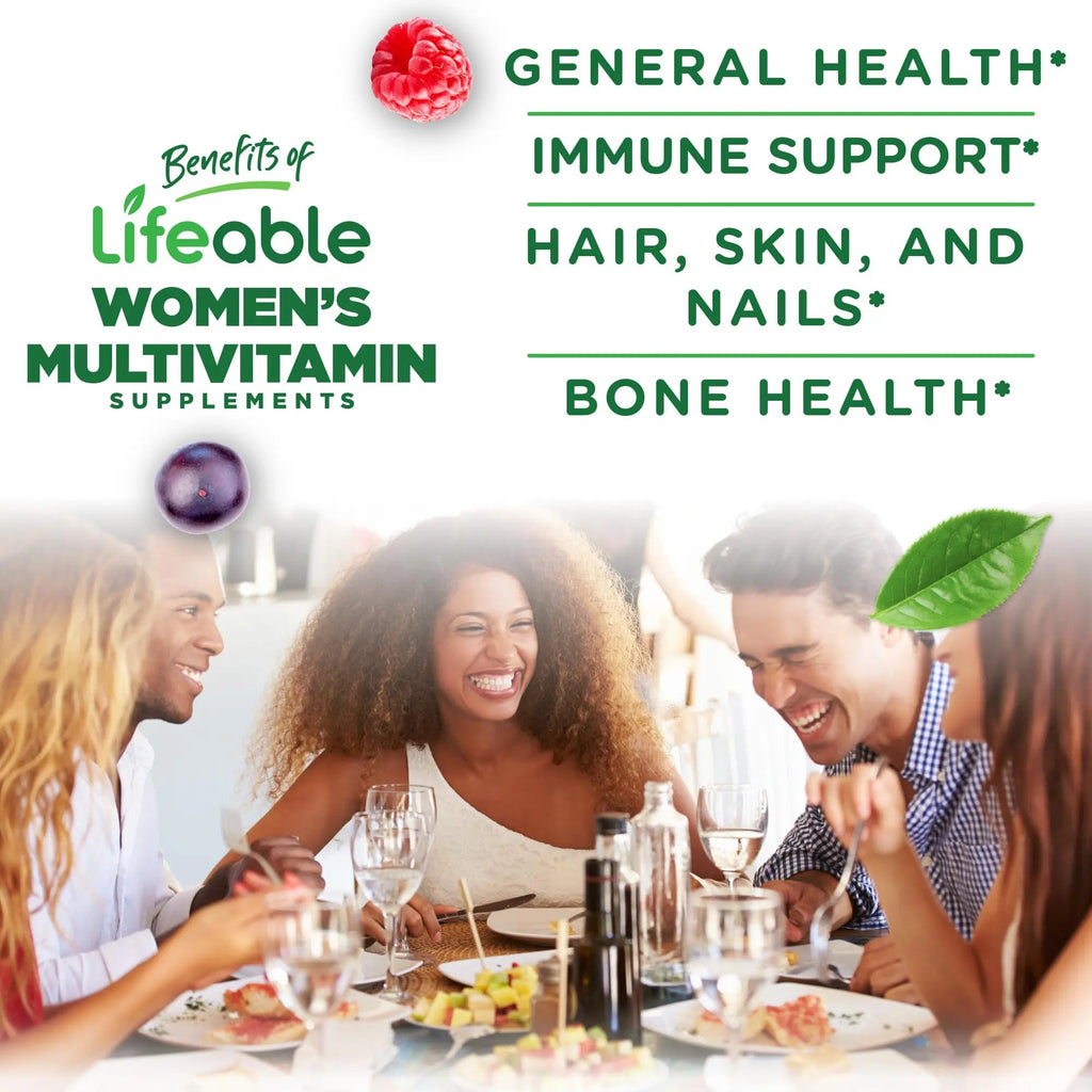 Lifeable Womens Multivitamin Gummy | with Vitamin A, C, D, E, Niacin, B6, Folate, B12, Biotin, Pantothenic Acid, Iodine, Zinc | Lifeable
