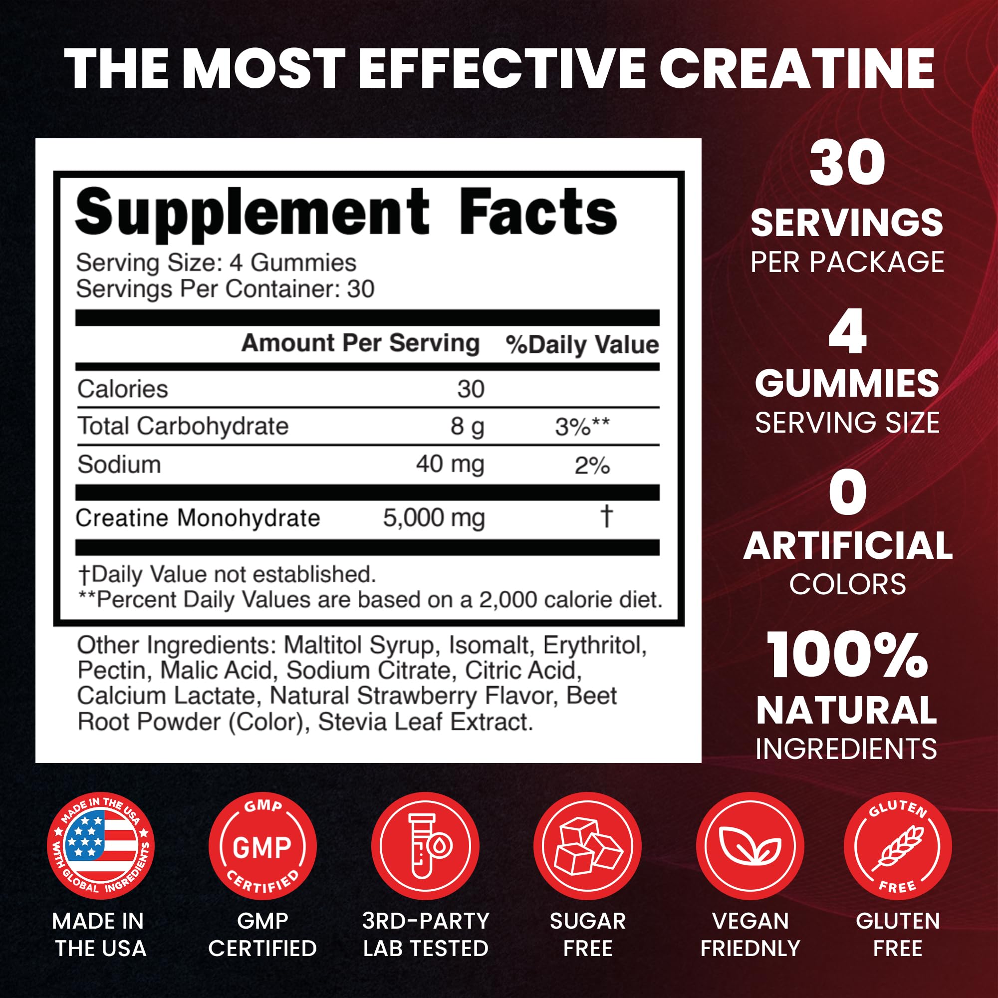 Creatine Monohydrate 5000mg Gummies, Pre-Workout 5g Creatine Gummy Supplement for Men & Women: Muscle Builder & Energy Boost, Sugar Free, Vegan, Strawberry Flavor, (120 Count) Made in USA Nature's EvergreenBuy Supplements Australia
