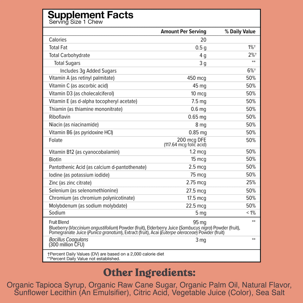 Chewsy Kids’ Multivitamin, Delicious Candy-Style Daily Vitamin Chews + Probiotics + Superfoods, Wild Berry Flavor Chewable Fruity Supplement Chews CHEWSY