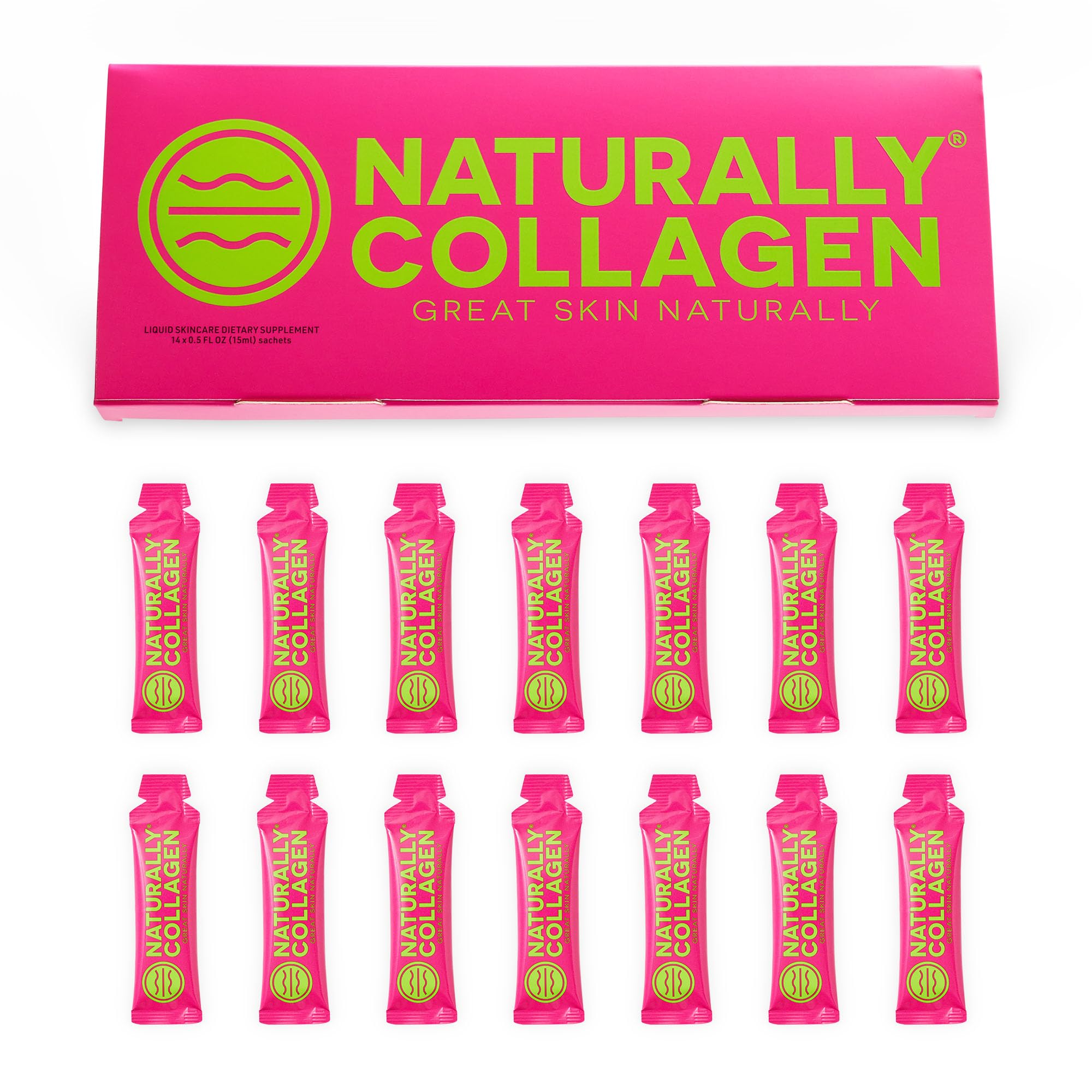 Naturally Collagen - Premium Hydrolyzed Liquid Marine Collagen Supplement - 8000mg of Collagen per Sachet Plus 180mg VIT C - Natural Tropical Fruit Flavour - 14 Sachets per Box Naturally Collagen buy supplements Au