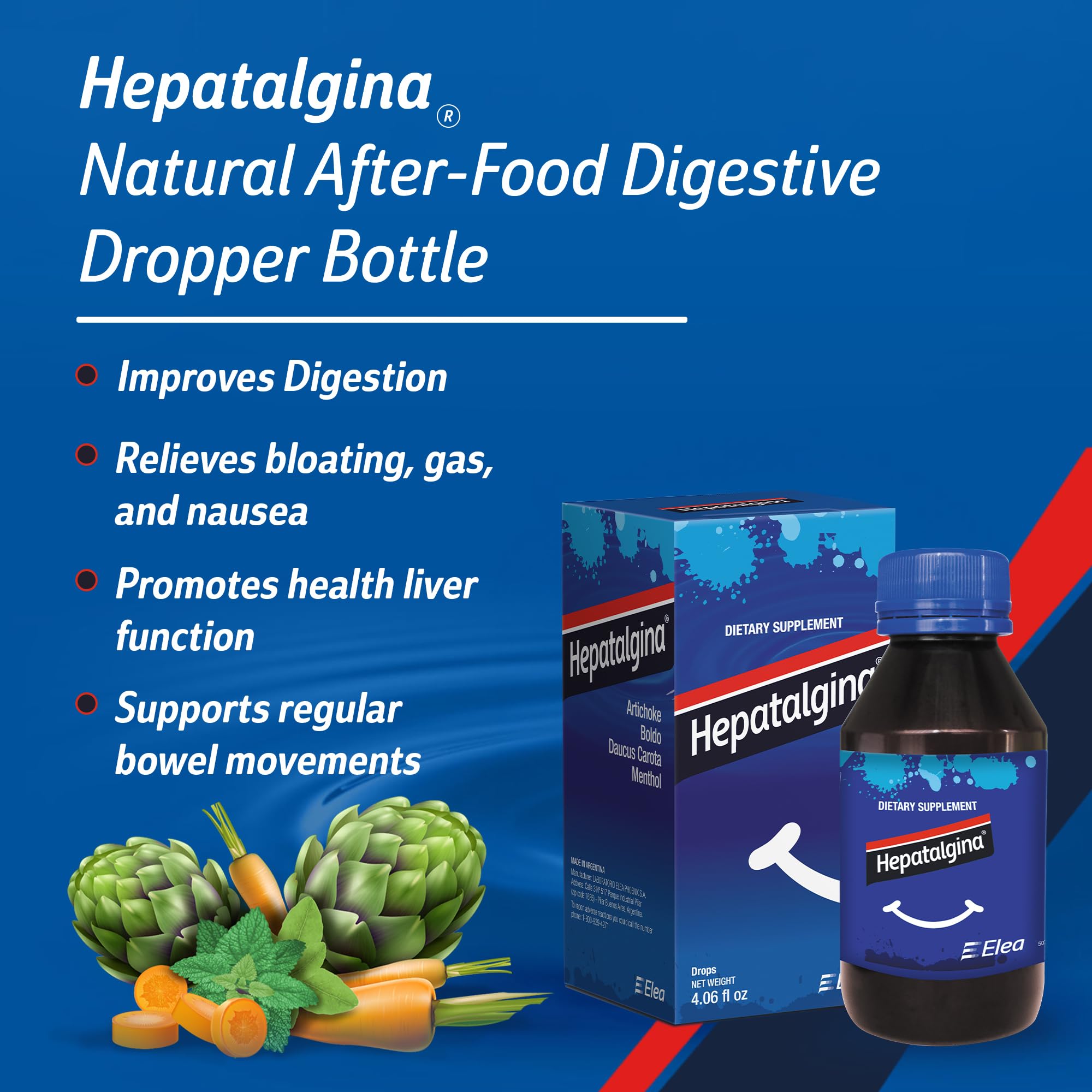Hepatalgina Liver Support Digestive Protector - Liquid Herbal Supplement with Artichoke Extract for Liver Cleanse Detox & Repair - Liver Detox Cleanse Drops with Mint, Boldo & Carrot - 120 ml Hepatalgina buy supplements Au