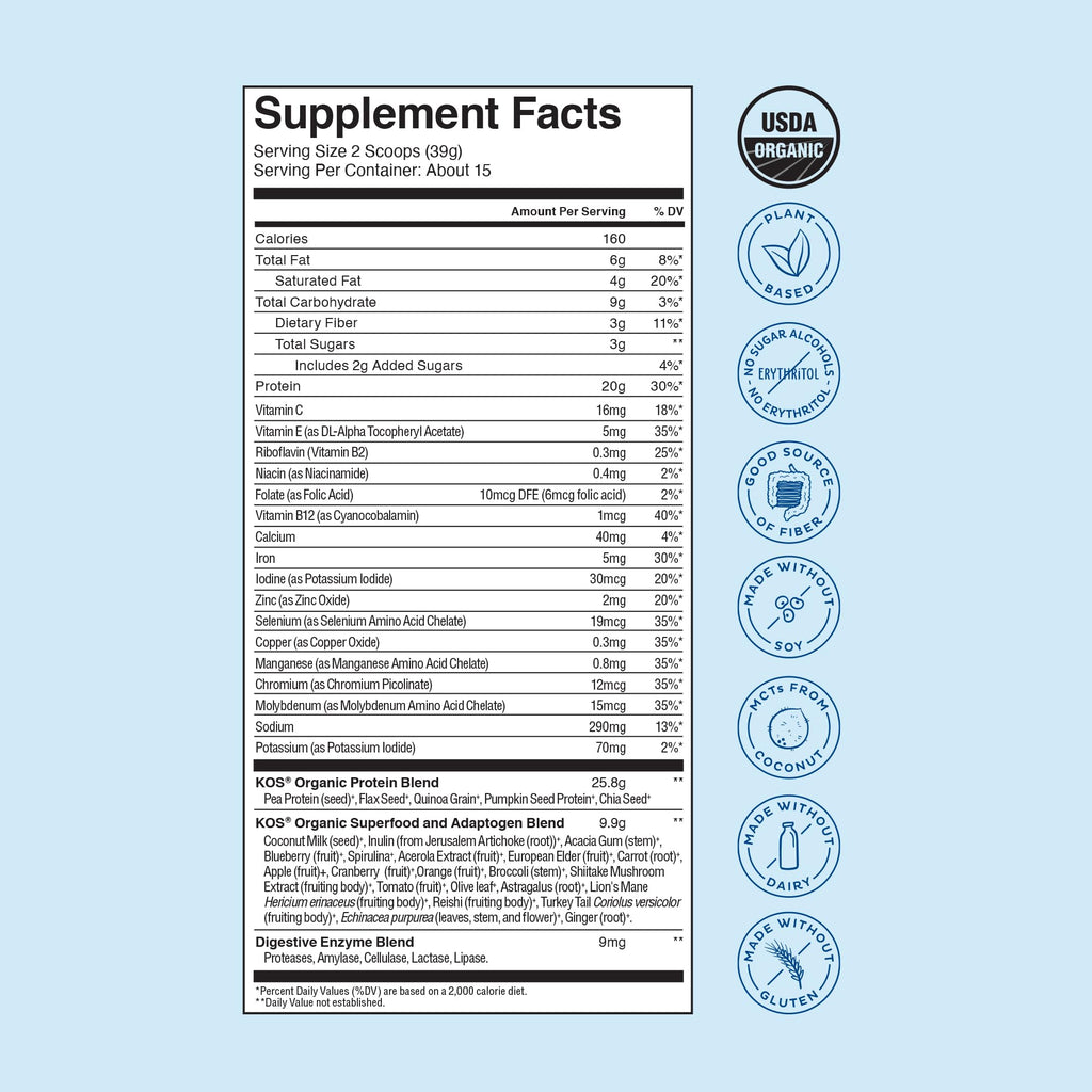 KOS Plant Based Protein Powder, Blueberry Muffin - Organic Pea Protein Superfood KOSBuy Supplements Australia