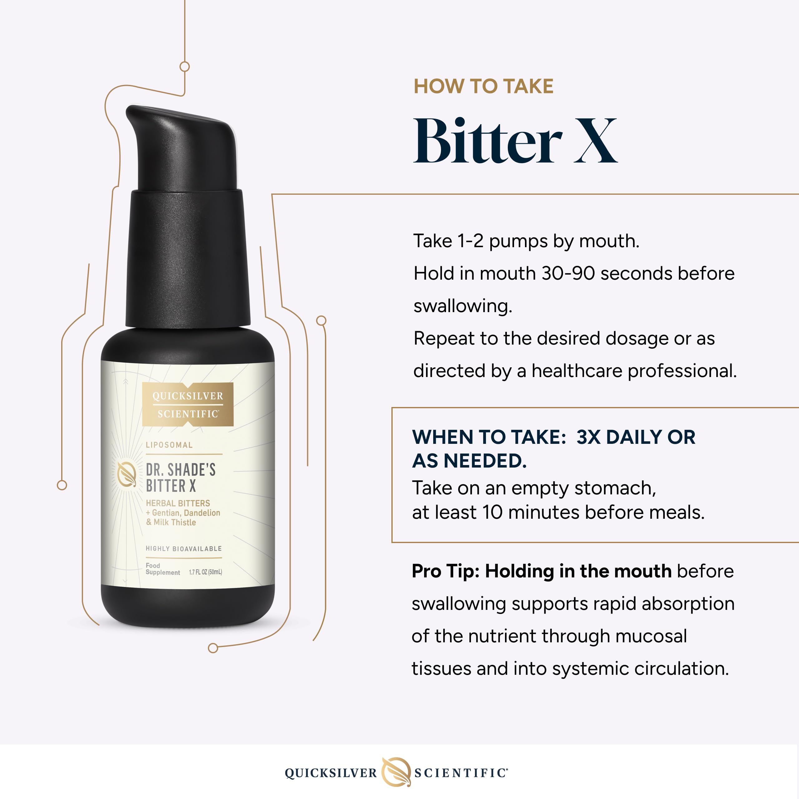 Quicksilver Scientific Dr. Shade's BitterX - Highly Concentrated Bitters for Digestion - Fast Acting Digestive Support & Liver Supplement with Dandelion Root, Gentian Root, Solidago & Myrrh (50ml) Quicksilver ScientificBuy Supplements Australia