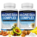 Two bottles of Bodunmsca Magnesium Complex with health benefits displayed.