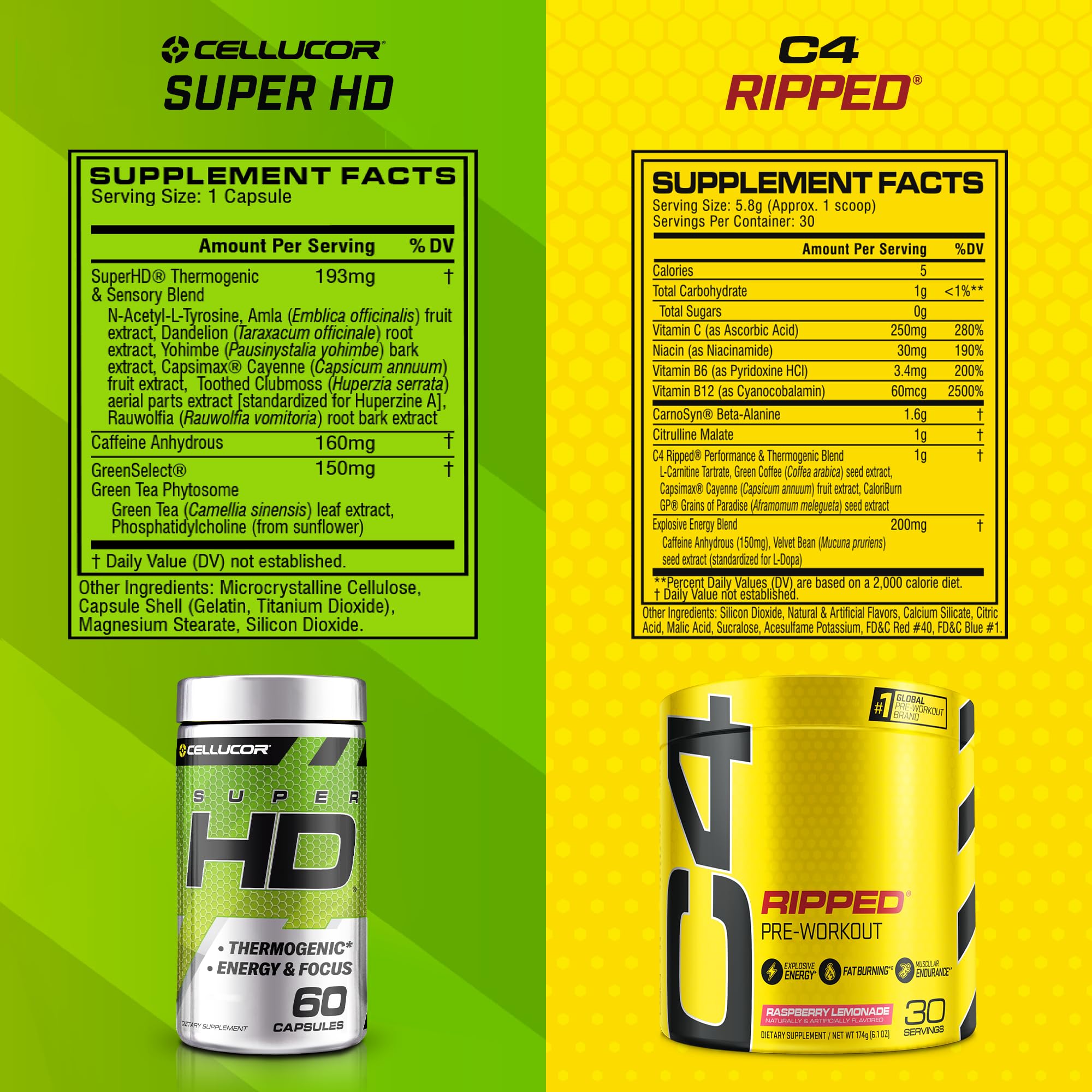 C4 Ripped & SuperHD, The Thermogenic Bundle, C4 Ripped Pre Workout Powder CellucorBuy Supplements Australia