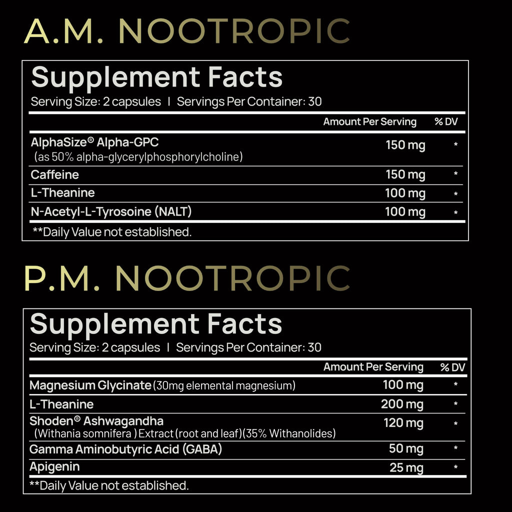 AMPM Nootropic Total Focus + Calm 9X Strength w. Caffeine, L-Theanine, Alpha GPC, L-Tyrosine, Ashwagandha - X-Release Energy Pills Nootropics Brain Support Supplements for Memory and Focus Supplement TERRA ELMNTBuy Supplements Australia