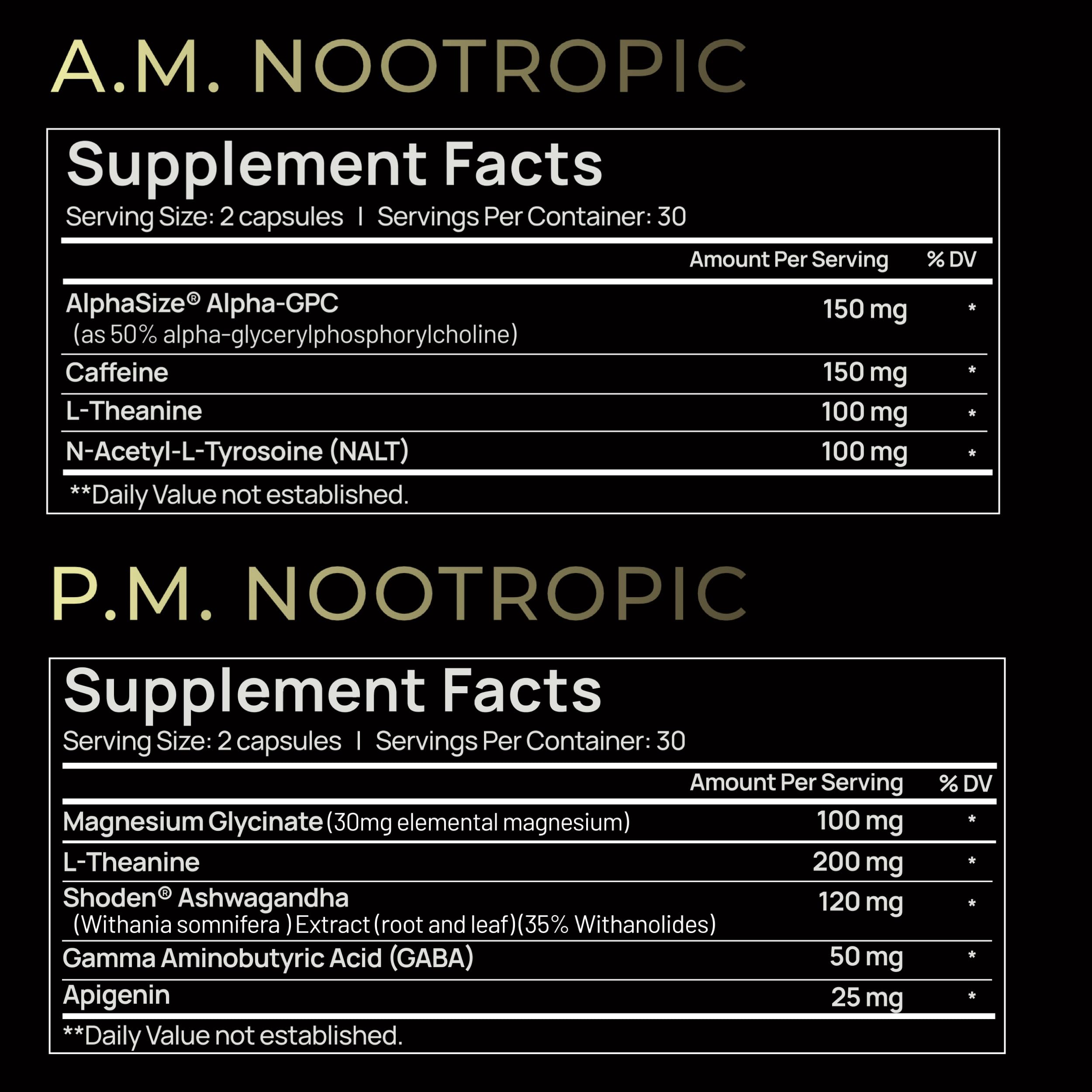 AMPM Nootropic Total Focus + Calm 9X Strength w. Caffeine, L-Theanine, Alpha GPC, L-Tyrosine, Ashwagandha - X-Release Energy Pills Nootropics Brain Support Supplements for Memory and Focus Supplement TERRA ELMNTBuy Supplements Australia