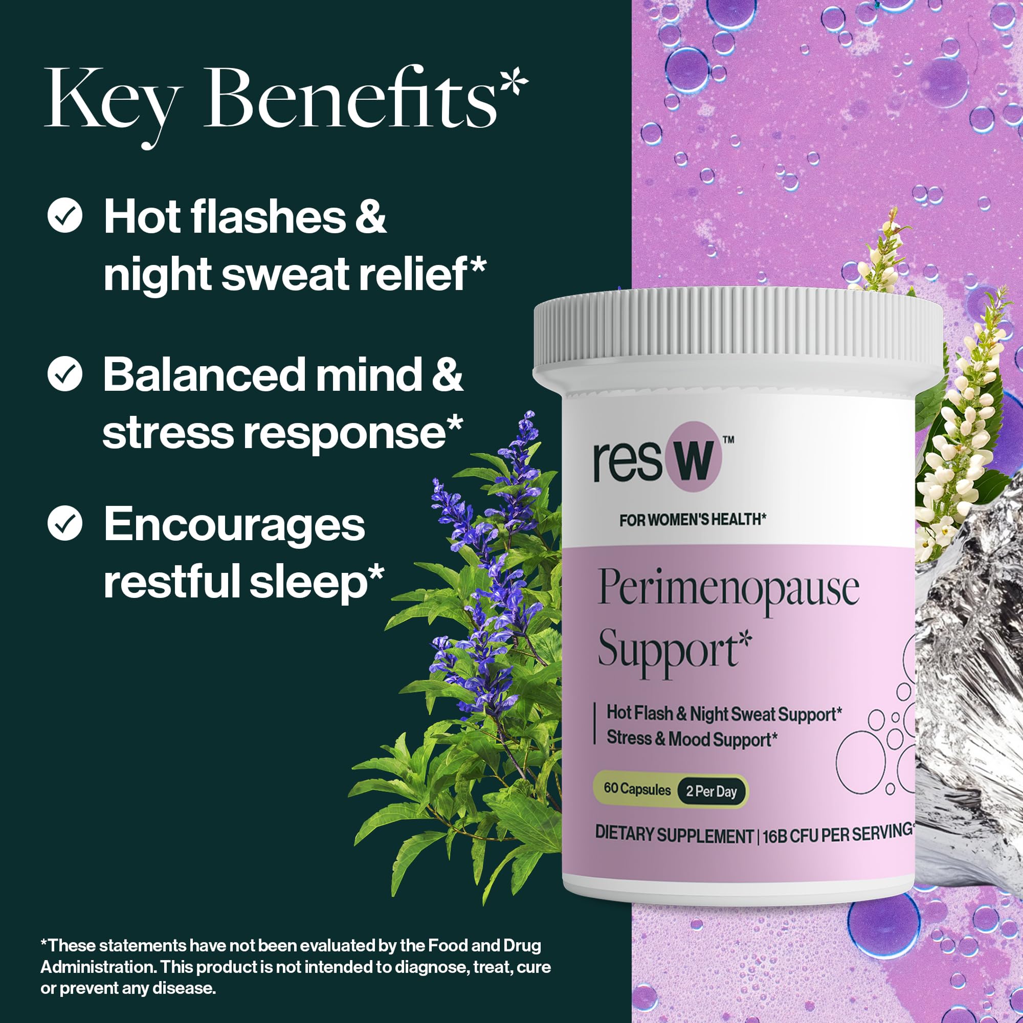 resW Perimenopause Postbiotic Supplement for Women - Hot Flash Support, Night Sweat Relief, Hormone Free, Vegan, Gluten Free, Non GMO, Plant Based Gut Health Support - 60 Capsules ResBioticBuy Supplements Australia