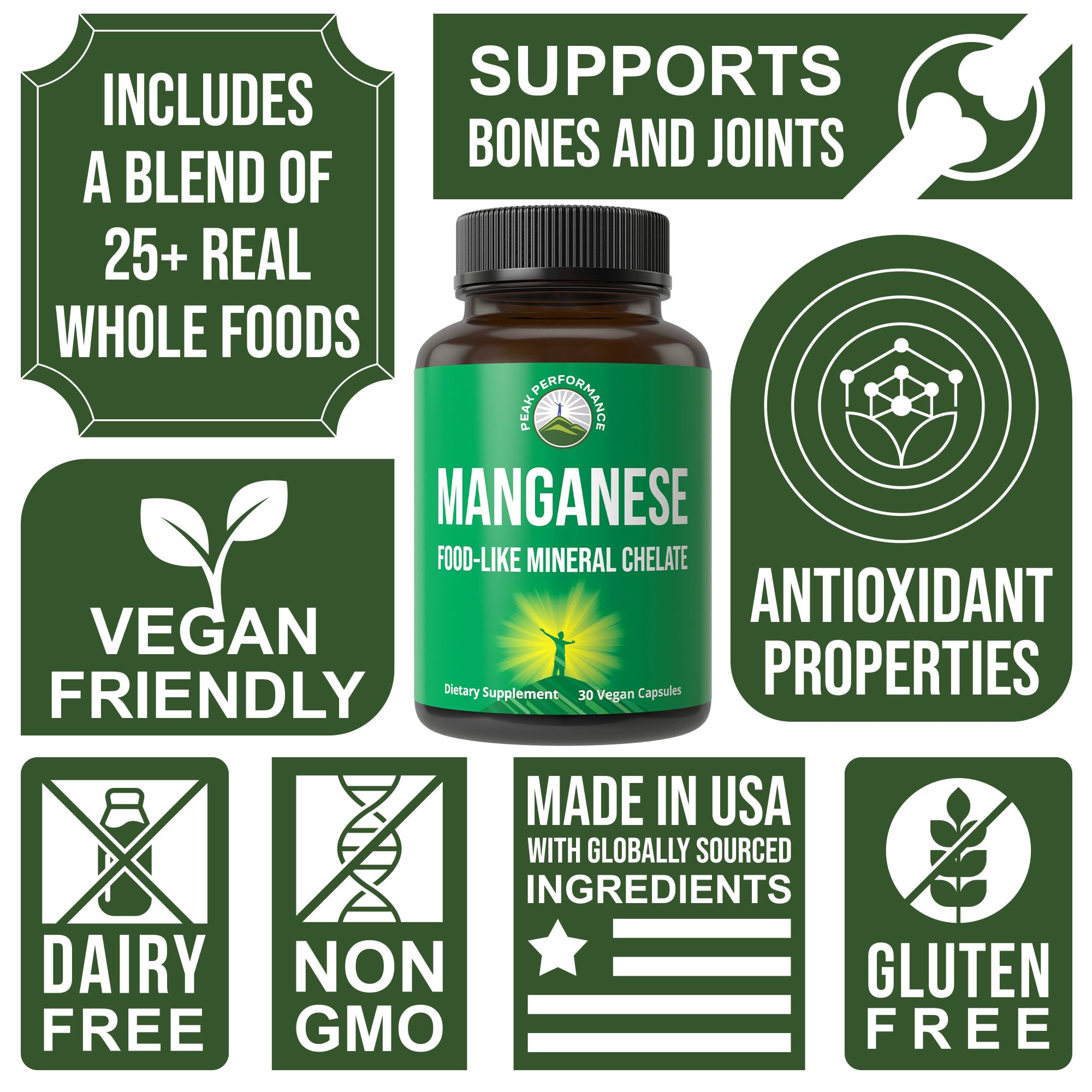 Manganese Supplement Food Like Mineral Chelated for Superior Absorption with Whole Food Blend of 25+ Fruits & Vegetables. Pure Trace Mineral Capsules for Connective Tissue, Bone Health, Enzyme Support Peak PerformanceBuy Supplements Australia