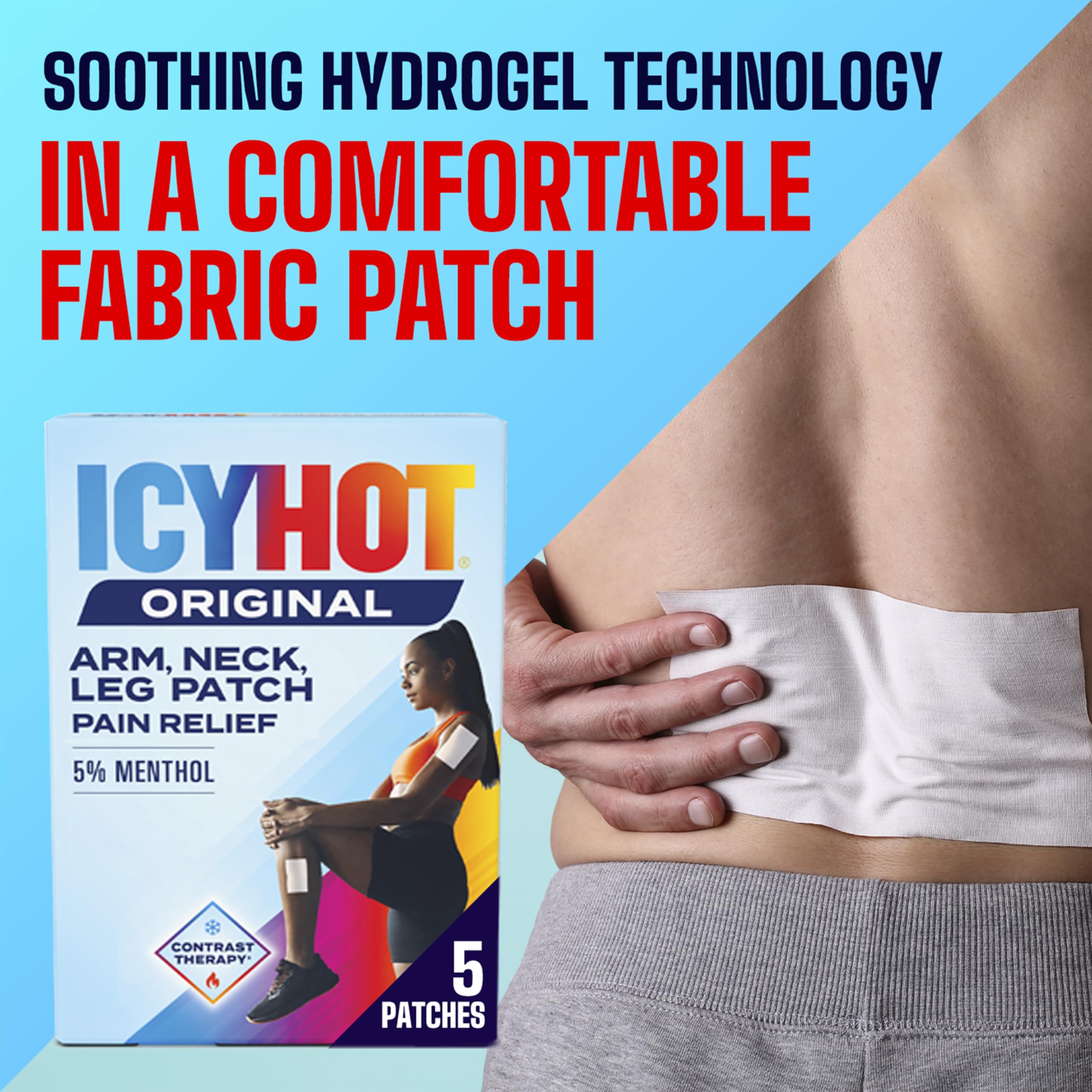 Icy Hot Original Pain Relief Patch, Medium Size Fabric Patches for Arm, Neck and Leg with Menthol 5%, Ice and Heat Contrast Therapy for Backaches, Joints, Muscle Strains and Arthritis, 5 ct. Icy HotBuy Supplements Australia