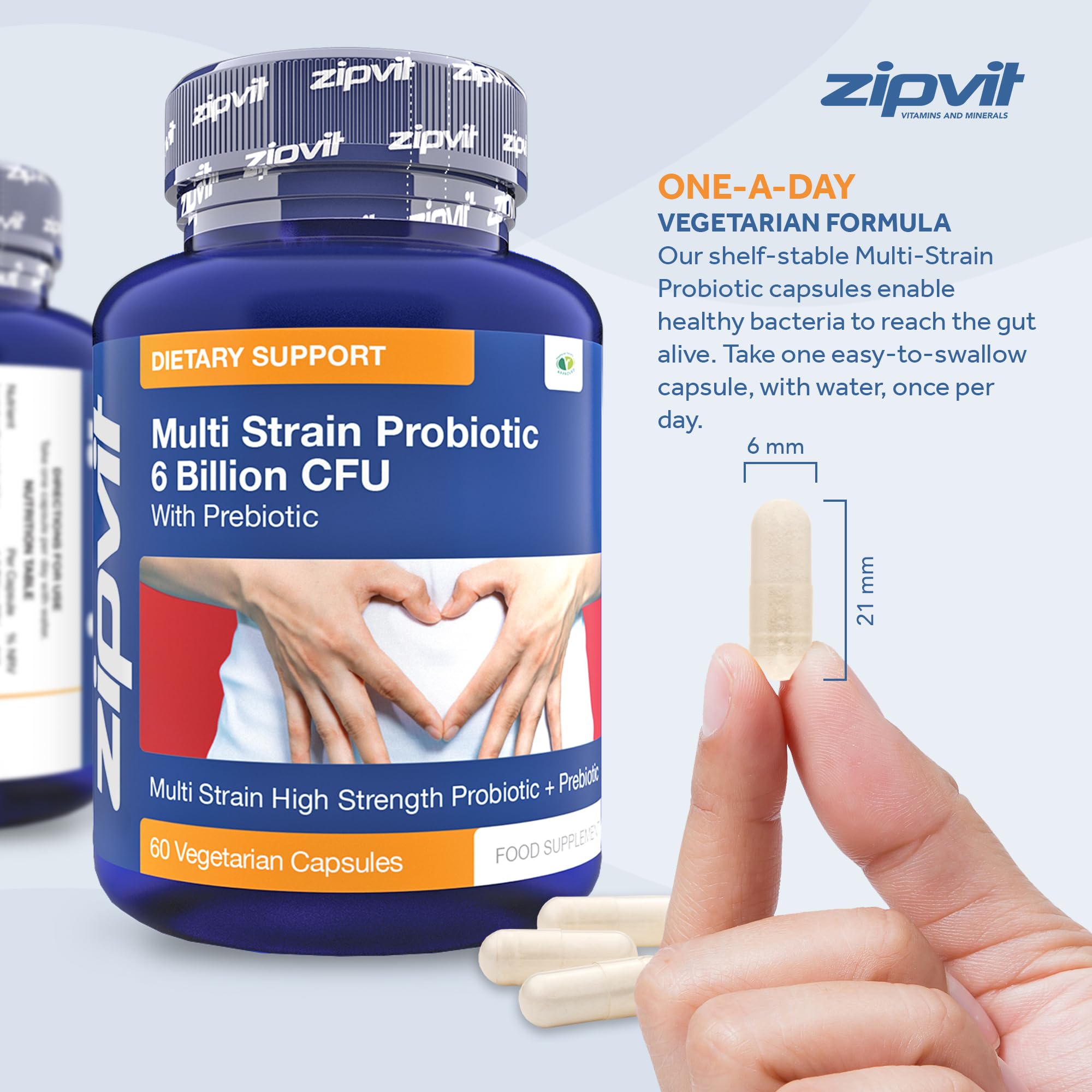 Probiotic 6 Billion Multi-Strain Live Bio Cultures Complex with Prebiotic, 60 Vegetarian ZipvitBuy Supplements Australia