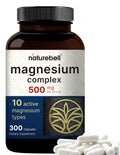 Magnesium Complex 500mg, 300 Capsules | 10-in-1 Magnesium Glycinate, Citrate, Malate & More | Chelated Form for Easy Absorption | Non-GMO NatureBellBuy Supplements Australia