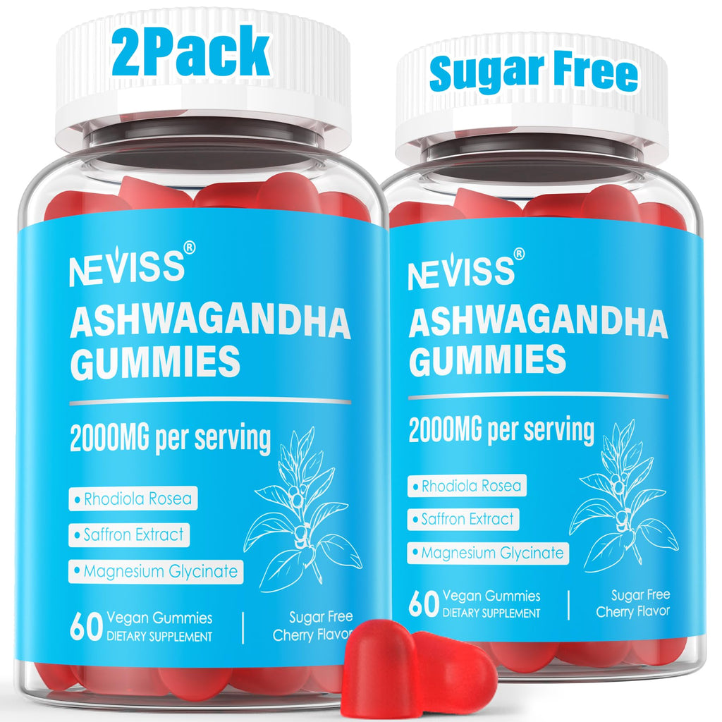 Ashwagandha Gummies, Magnesium Glycinate Gummies 2000mg for Adults, Vitamin B6, Zinc, Rhodiola Rosea, Lemon Balm, Relaxation Support, Natural Zzz, Brain, Muscle, Stamina, Energy, Sugar Free NEVISSBuy Supplements Australia