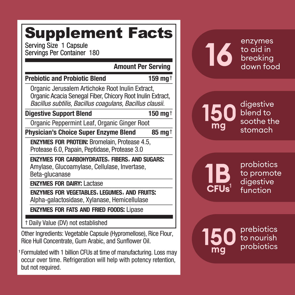 Physician's CHOICE Digestive Enzymes - Multi Enzymes, Bromelain, Organic Prebiotics Physician's CHOICEBuy Supplements Australia
