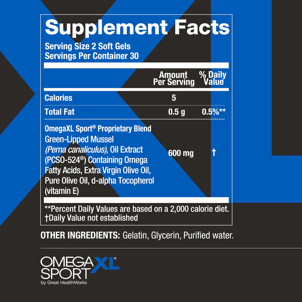 OmegaXL Sport Extra Strength Muscle Recovery Supplement and Respiratory Support Supplement - Improves DOMS and ROM, Clinically Supported Green-Lipped Mussel Oil (60 Softgels) OmegaXL buy supplements Au