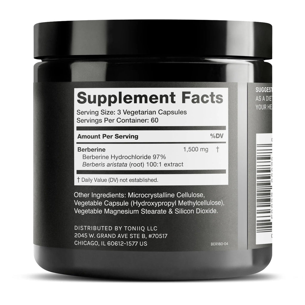 Toniiq Ultra High Strength Berberine HCl from The Himalayas - 100:1 Concentrated Extract - Lab-Tested 97% Berberine HCl - 180 Vegetarian Capsules, 1500 mg per Serving Toniiq buy supplements Au