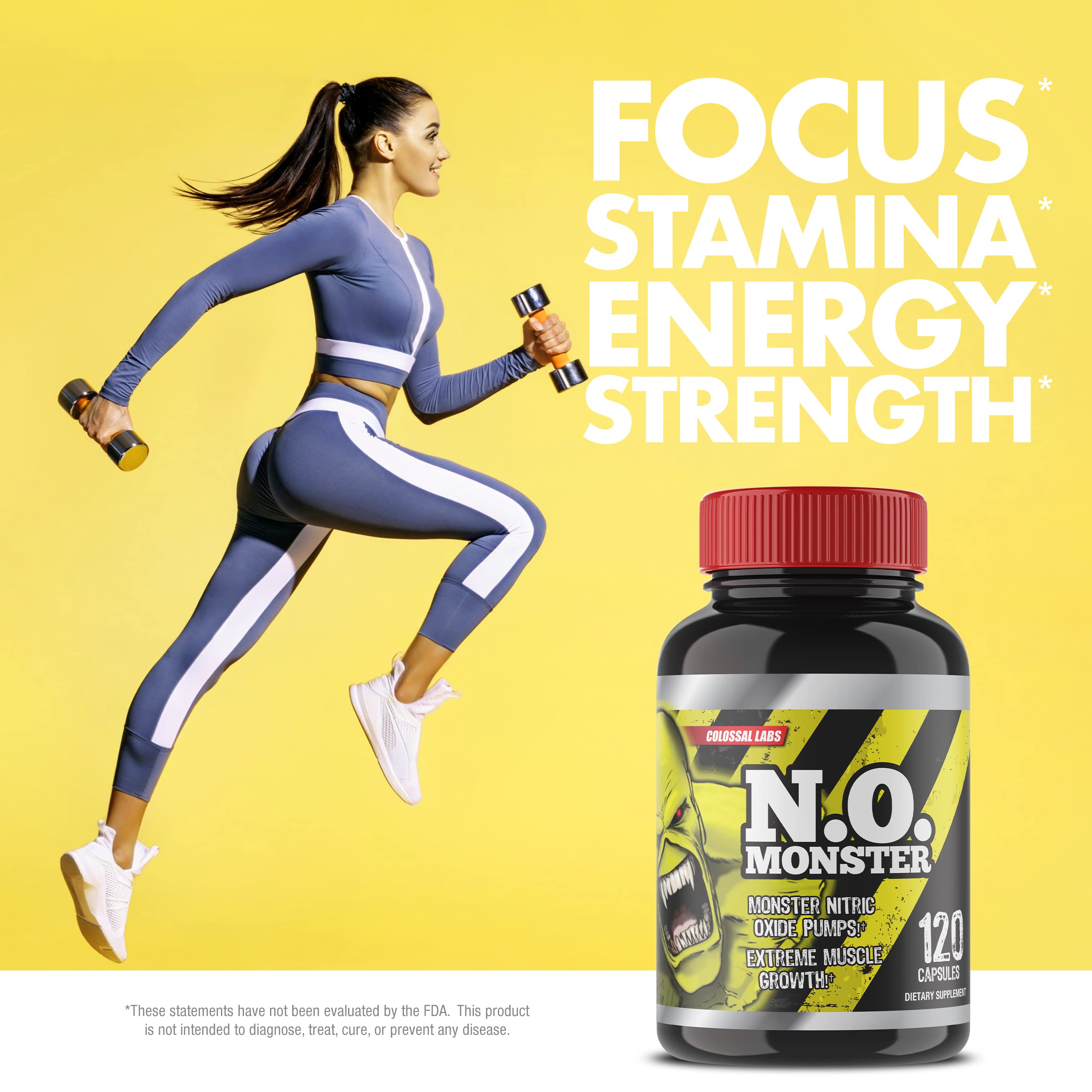 Colossal Labs Nitric Oxide Booster with L-Arginine, Extreme Pumps to Build Strength and Muscle, Pre-Workout, 120 Capsules per Bottle