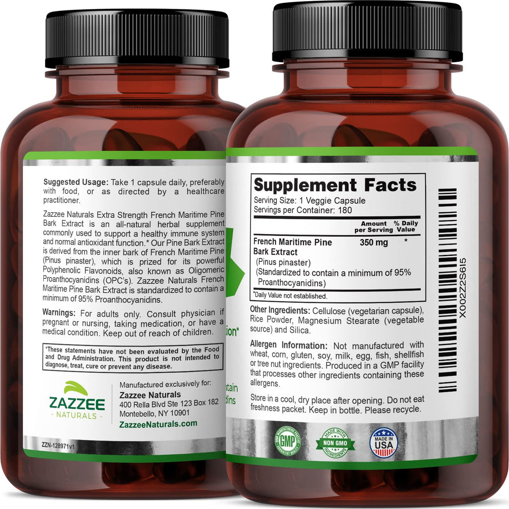 Zazzee Extra Strength French Maritime Pine Bark Extract, 350 mg Per Capsule ZazzeeBuy Supplements Australia