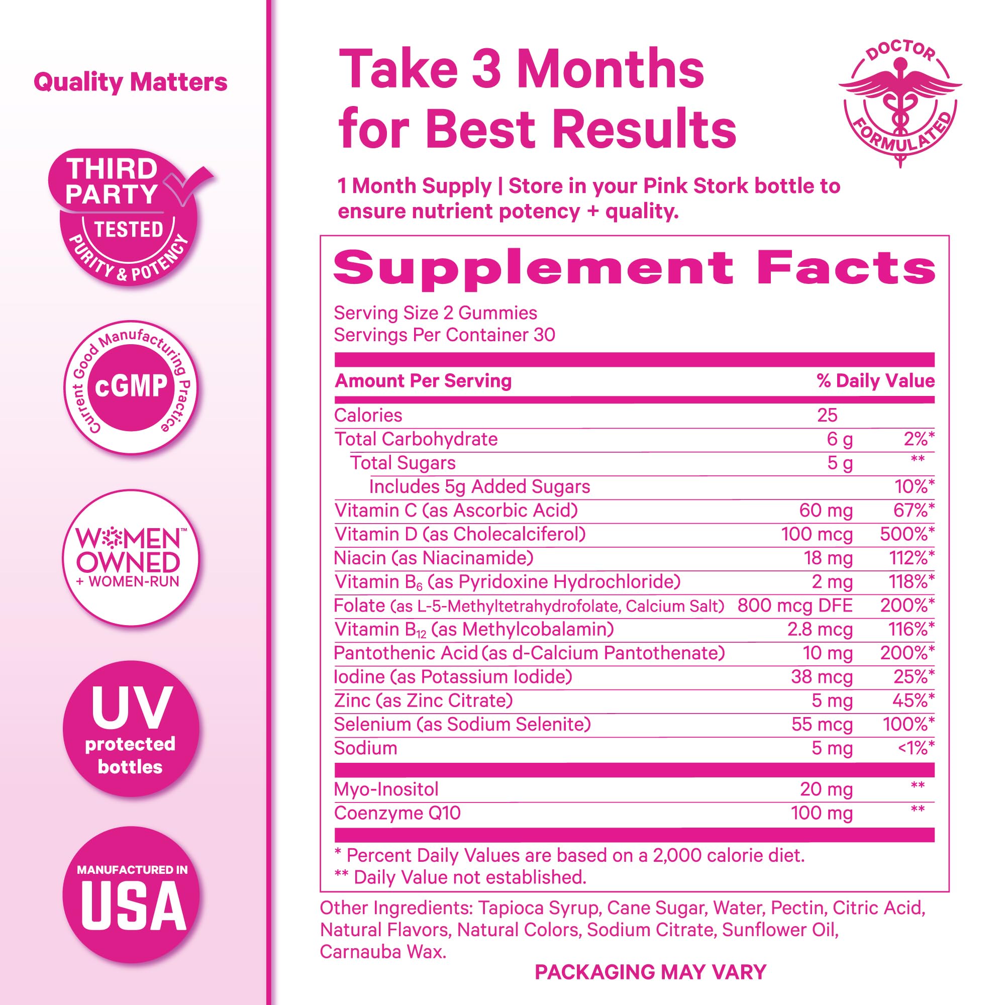 Pink Stork Premium Fertility Gummies | Fertility Supplements for Women with CoQ10, Myo-Inositol + Prenatal Vitamins | Conception Support | Hormone Balance for Women, Ovarian Care - 60 Gummies Pink StorkBuy Supplements Australia
