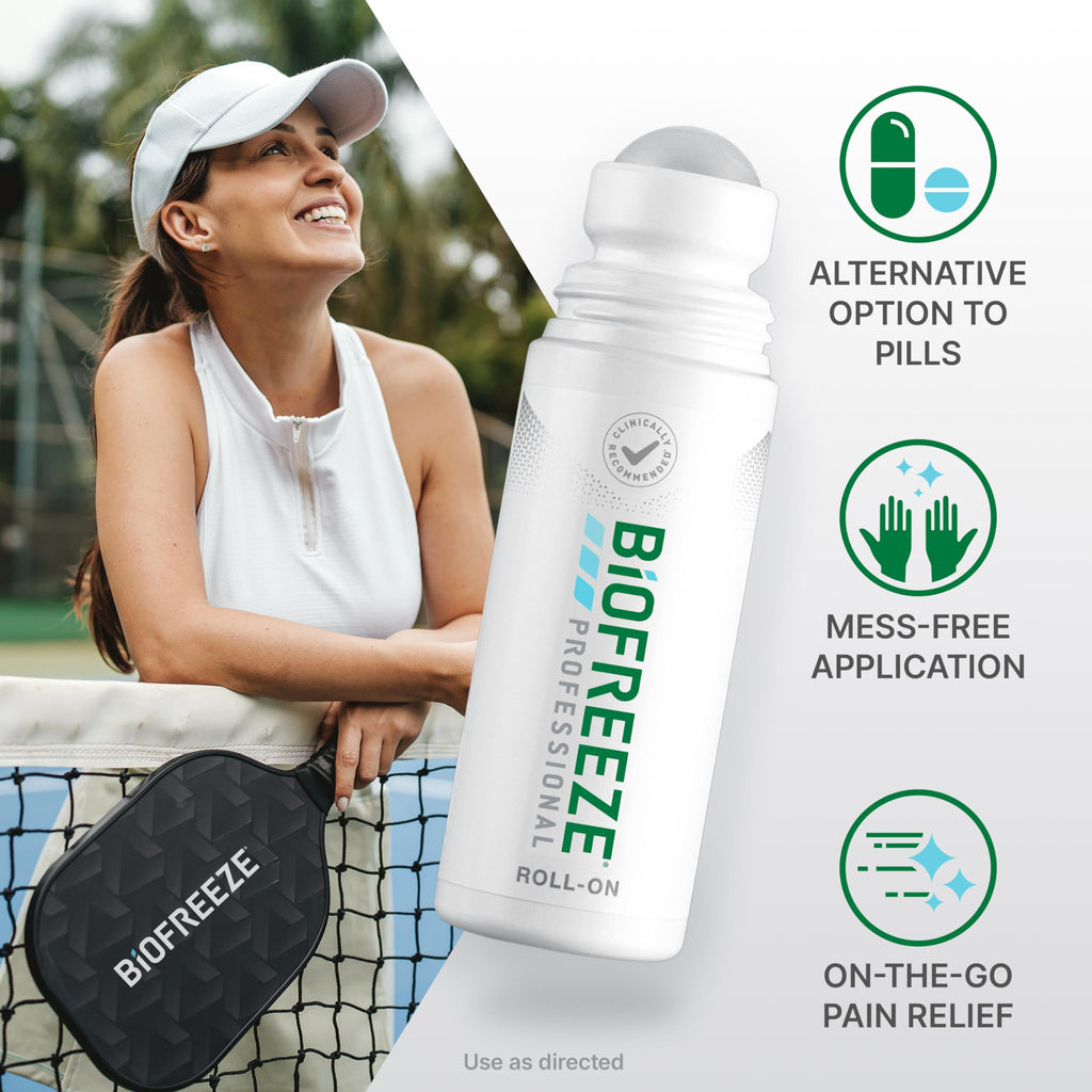 Biofreeze Professional Pain Relief Roll On, Travel Size Arthritis Discomfort Reliever, Fast Acting & Long Lasting Formula, Cooling Menthol Gel 3 Fl Oz (Pack of 3) BiofreezeBuy Supplements Australia