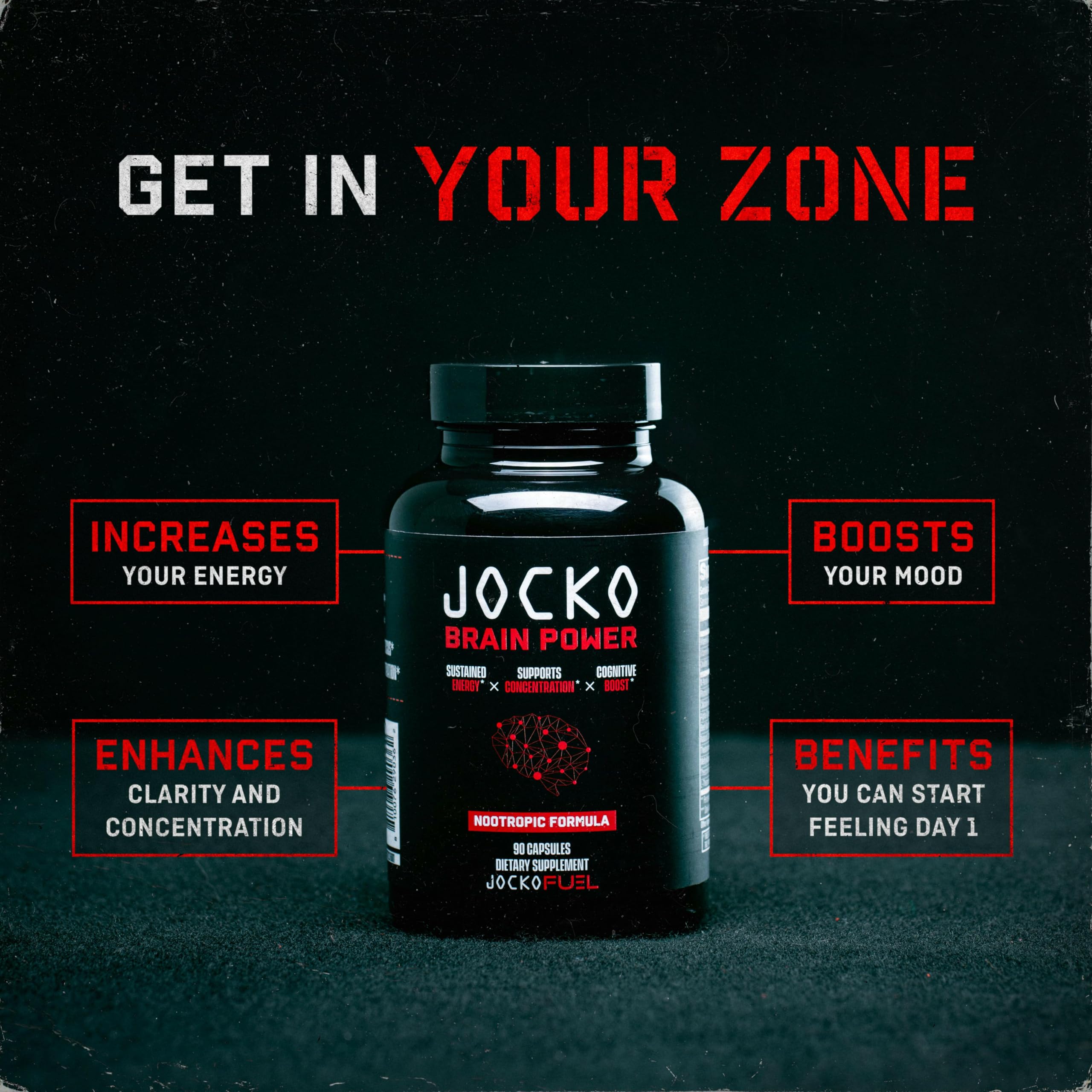 Jocko Fuel Brain Power - Nootropic Dietary Supplements for Memory & Focus wiht L Theanine, L Carnitine- Energy & Focus Supplement (90 Capsules) Jocko FuelBuy Supplements Australia