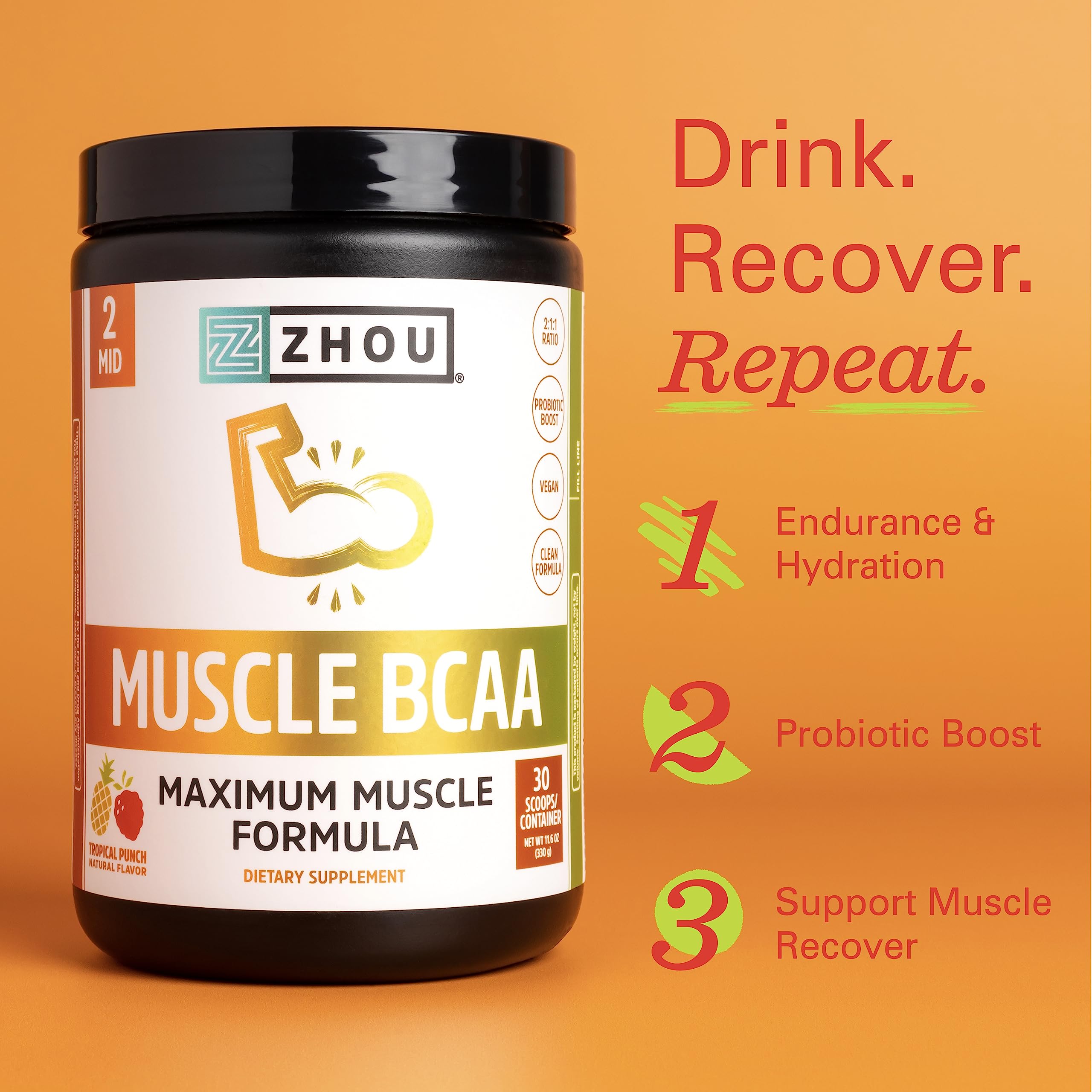 Zhou Nutrition Muscle BCAA Powder, Vegan Muscle Recovery, Natural, Clean Formula Zhou NutritionBuy Supplements Australia