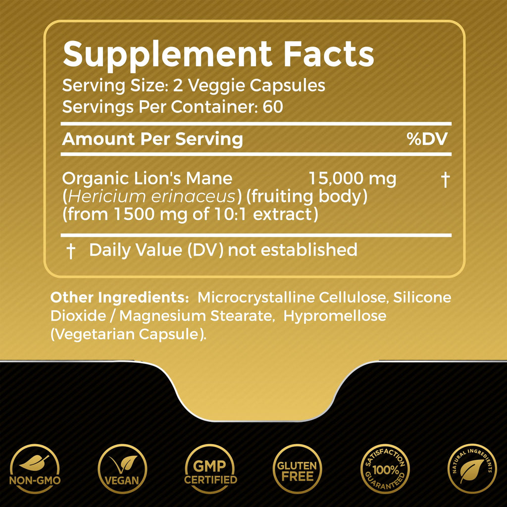 Lions Mane Supplement Capsules - 120 Count - Mushroom Supplement, Brain Supplements WELLNESS LABSRXBuy Supplements Australia