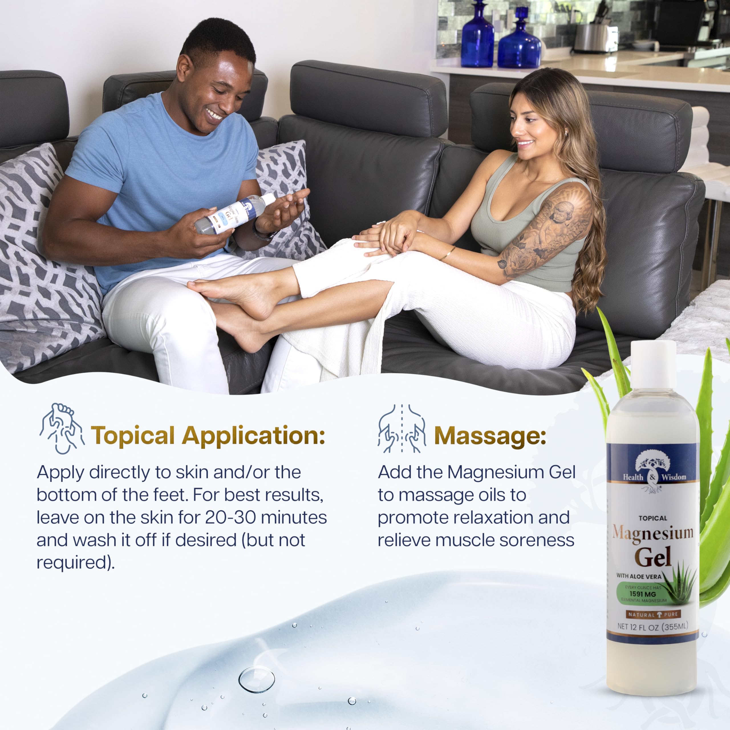 Health and Wisdom Pure Magnesium Gel with Seaweed Extract and Aloe Vera - Topical Muscle & Joint Relief- Natural and Pure Skin & Scalp Moisturizing - Enhanced Absorption - 12 Fl oz Health and WisdomBuy Supplements Australia
