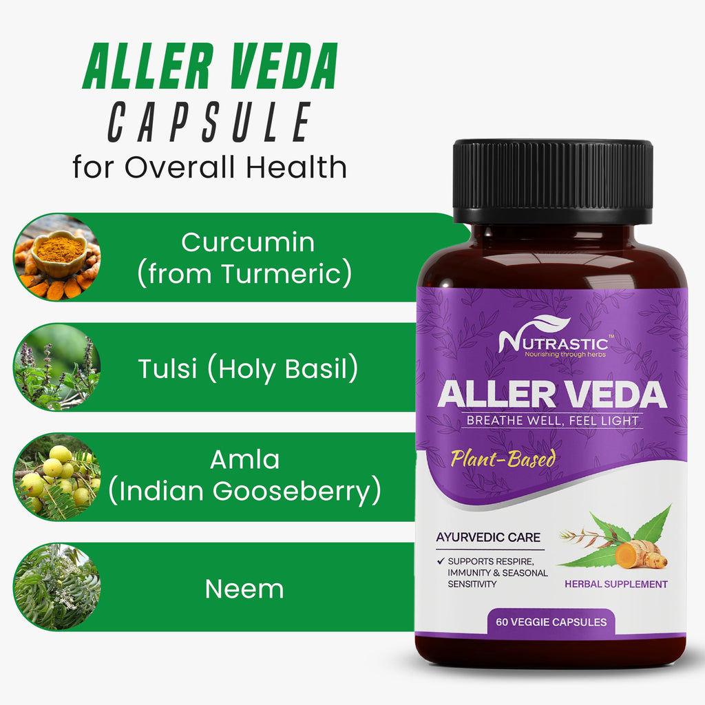 Nutrastic Aller Veda Respiratory Wellness Supplement with Pure Tulsi, Amla, Turmeric, and Neem | Natural Support for Healthy Breathing | 60 Caps NutrasticBuy Supplements Australia
