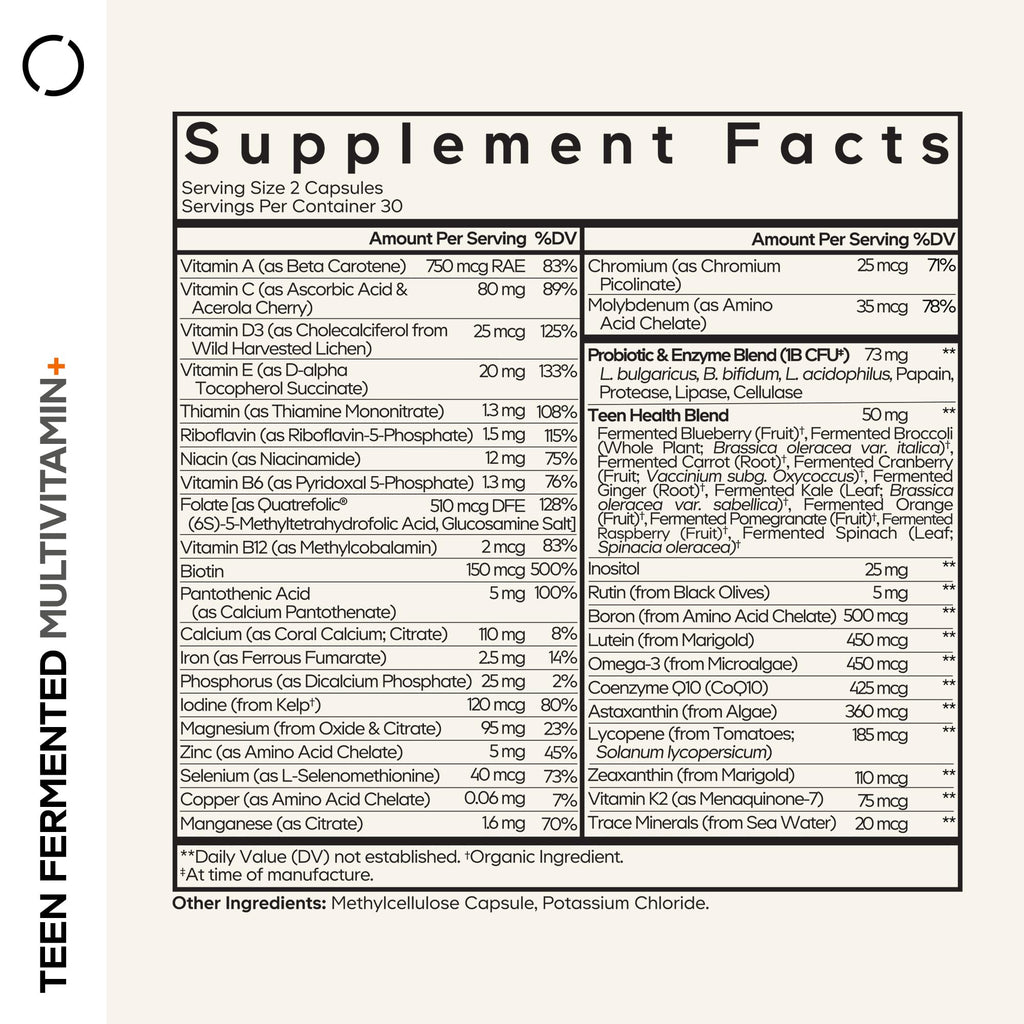 Codeage Teen Multivitamin Supplement – Daily Vitamins and Minerals for Teen Boys and Girls – Organic Whole Food Formula with Omega-3 and Vitamins A to K - 60 Capsules CodeageBuy Supplements Australia