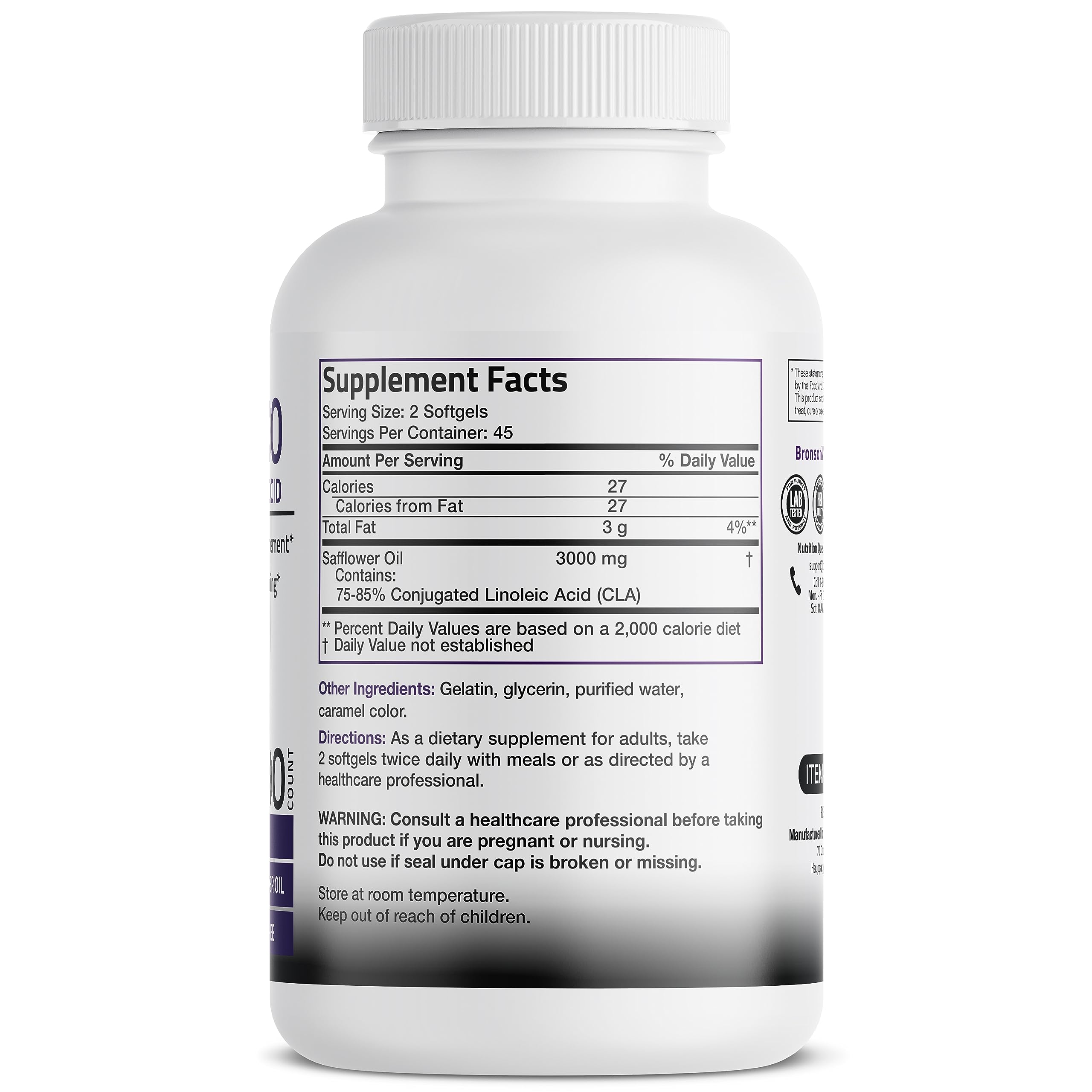 Bronson CLA 3000 Extra High Potency Supports Healthy Weight Managem