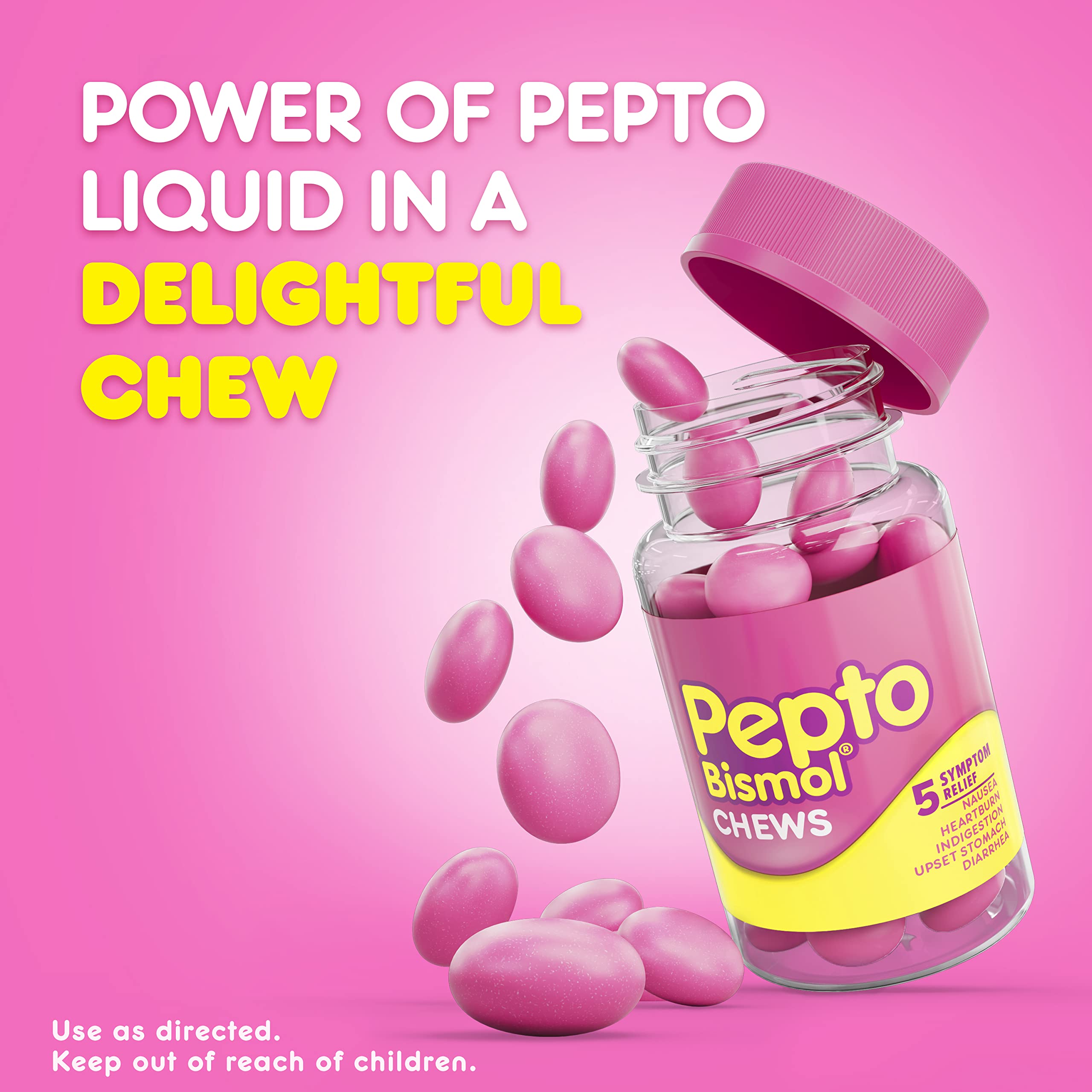 Pepto Bismol Chews, Upset Stomach Relief, Nausea Relief, Heartburn Relief, Indigestion Relief, Anti Diarrhea Medication for Adults - 5 Symptom Fast Relief, 72 Chewable Tablets (3x24 ct) Pepto Bismol buy supplements Au