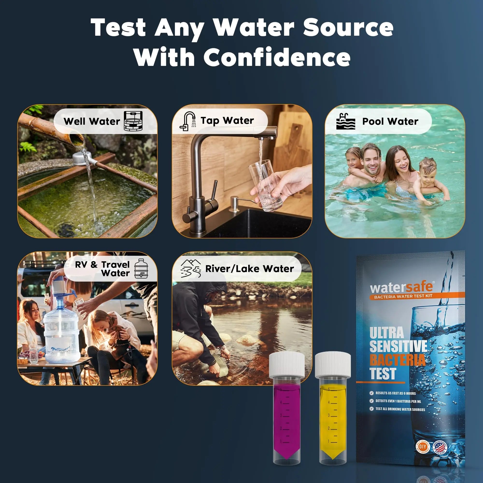 Watersafe® Bacteria Water Test Kit – USA-Made – Results as Fast as 6 Hours – Detects Coliform (Inc. E. coli) & Non-Coliform Bacteria in Drinking, Well & Tap Water – Lab-Quality Testing – 1 Pack WatersafeBuy Supplements Australia