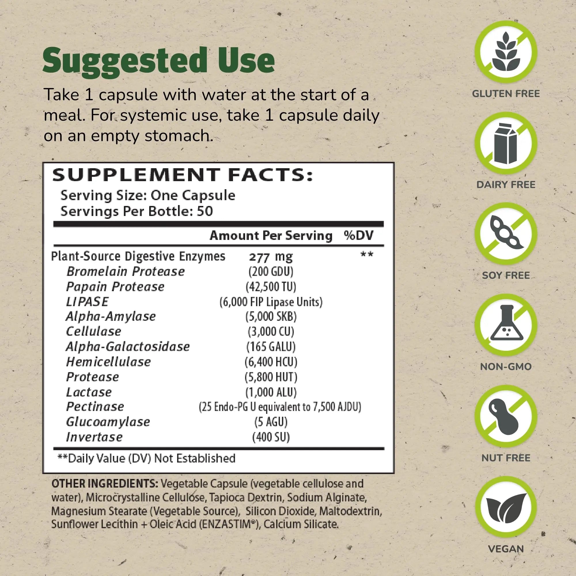 Master Supplements Enzalase - 50 Capsules, Pack of 3 - Probiotic Compatible Enzymes - Provides Digestive Boost + Gas & Bloating Relief - Gluten Free - 150 Total Servings ENZALASE buy supplements Au