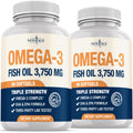 Triple Strength Omega 3 Fish Oil 3750 mg - EPA & DHA - Over 3000mg Omega-3 Fatty Acids - 1350mg EPA + 900mg DHA - Best Essential Fatty Acids, Burpless Fish Oil - 180 Count NEW AGE buy supplements Au
