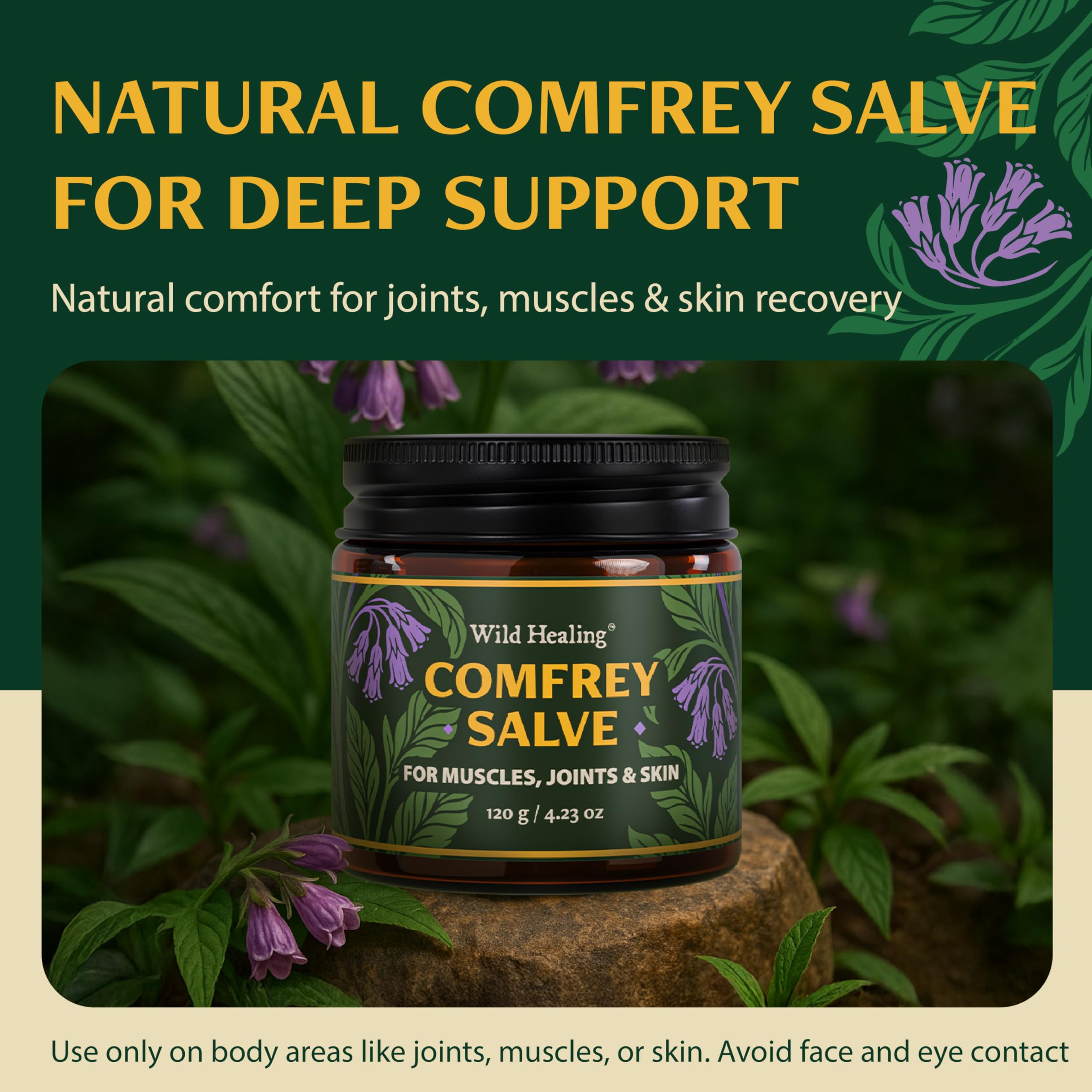 Wild Healing Comfrey Salve – Concentrated Herbal Balm with Arnica, Magnesium & MSM – Soothing Botanical Cream for Joints, Muscles & Dry Skin – 4.23 oz Wild HealingBuy Supplements Australia