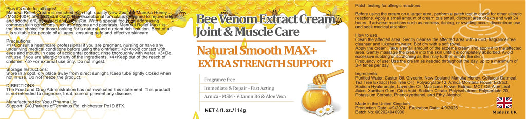YOKOBBYES Pure Bee Venom Joint, Muscle & Bone Cream, Instant Relief, Back, Neck, Hand, Feet, Knee, Muscle, Shoulder, Ankle, Foot Discomfort, for Adults and The Elderly, YOKOBBYESBuy Supplements Australia