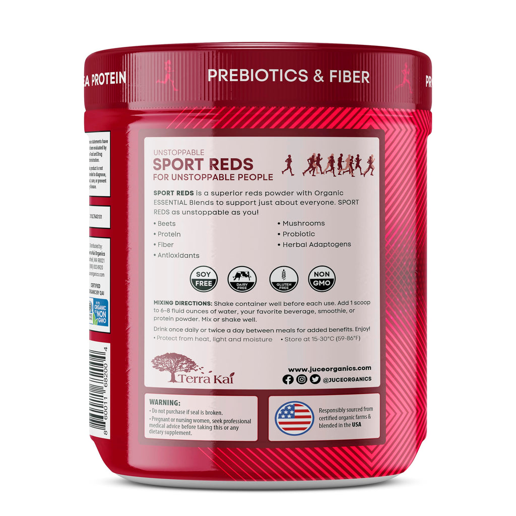 Terra Kai Organics Juce SR7 Sport Reds Organic Fruit & Veggies w/Pea Protein | 43 Superfoods, Antioxidants, Mushrooms, Beets, Herbal Adaptogens, Probiotic, Fiber, Garden Berry Flavor (30 Servings) Terra Kai OrganicsBuy Supplements Australia