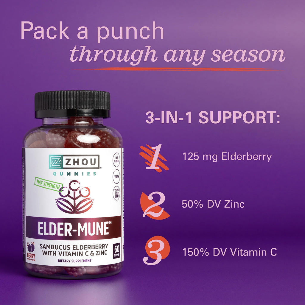 Zhou Nutrition Elder-Mune Sambucus Elderberry Gummies with Zinc and Vitamin C & vH Zhou NutritionBuy Supplements Australia