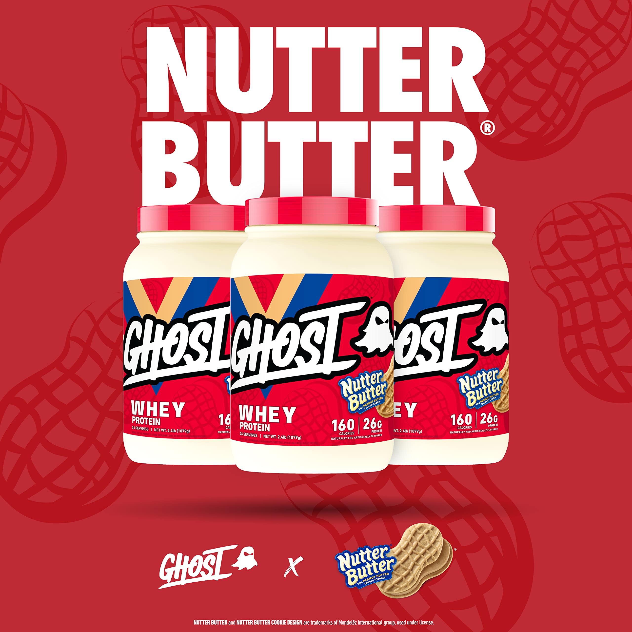 GHOST Whey Protein Powder, Nutter Butter - 2LB Tub, 26G of Protein - Peanut Butter GHOSTBuy Supplements Australia
