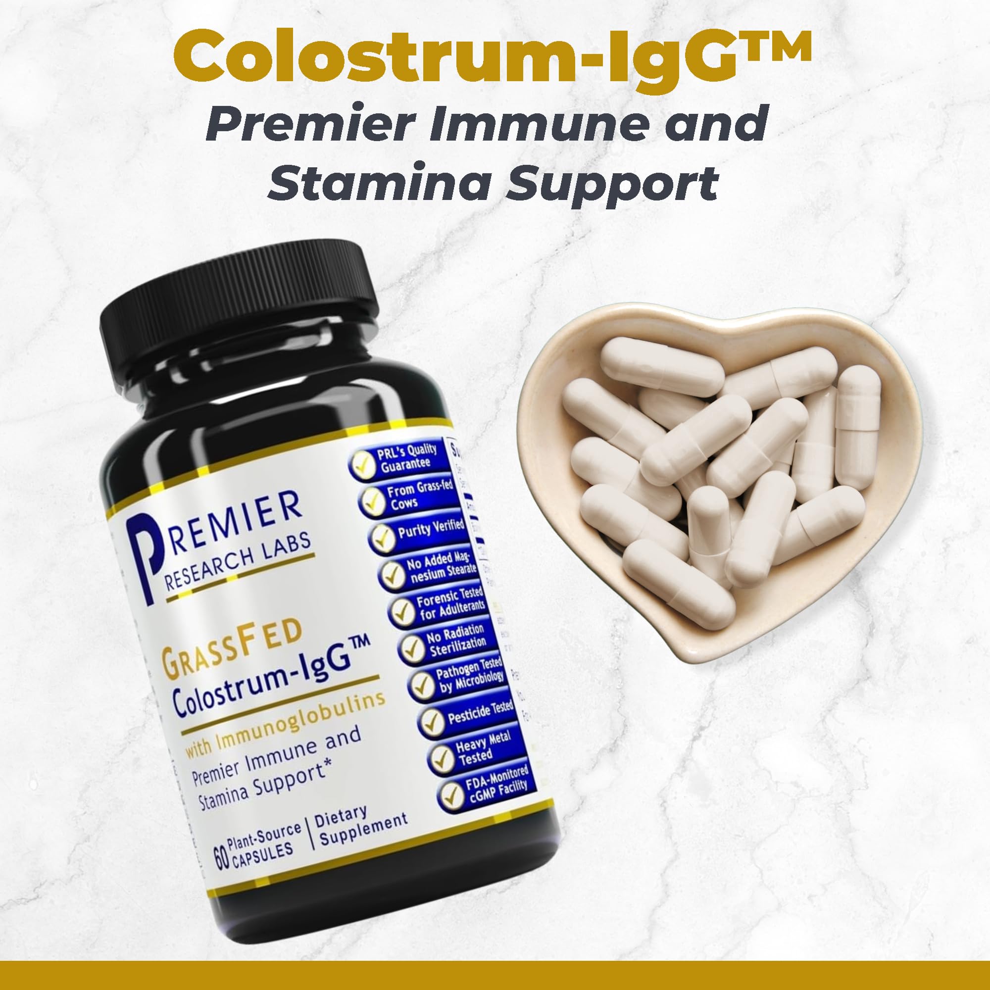 Premier Research Labs Colostrum-IgG - Colostrum Supplement, Bovine Colostrum for Humans, Cow Colostrum for Immune Health, Superfood with Lactoferrin, Amino Acids, Nucleotides - 60 Capsules Premier Research LabsBuy Supplements Australia