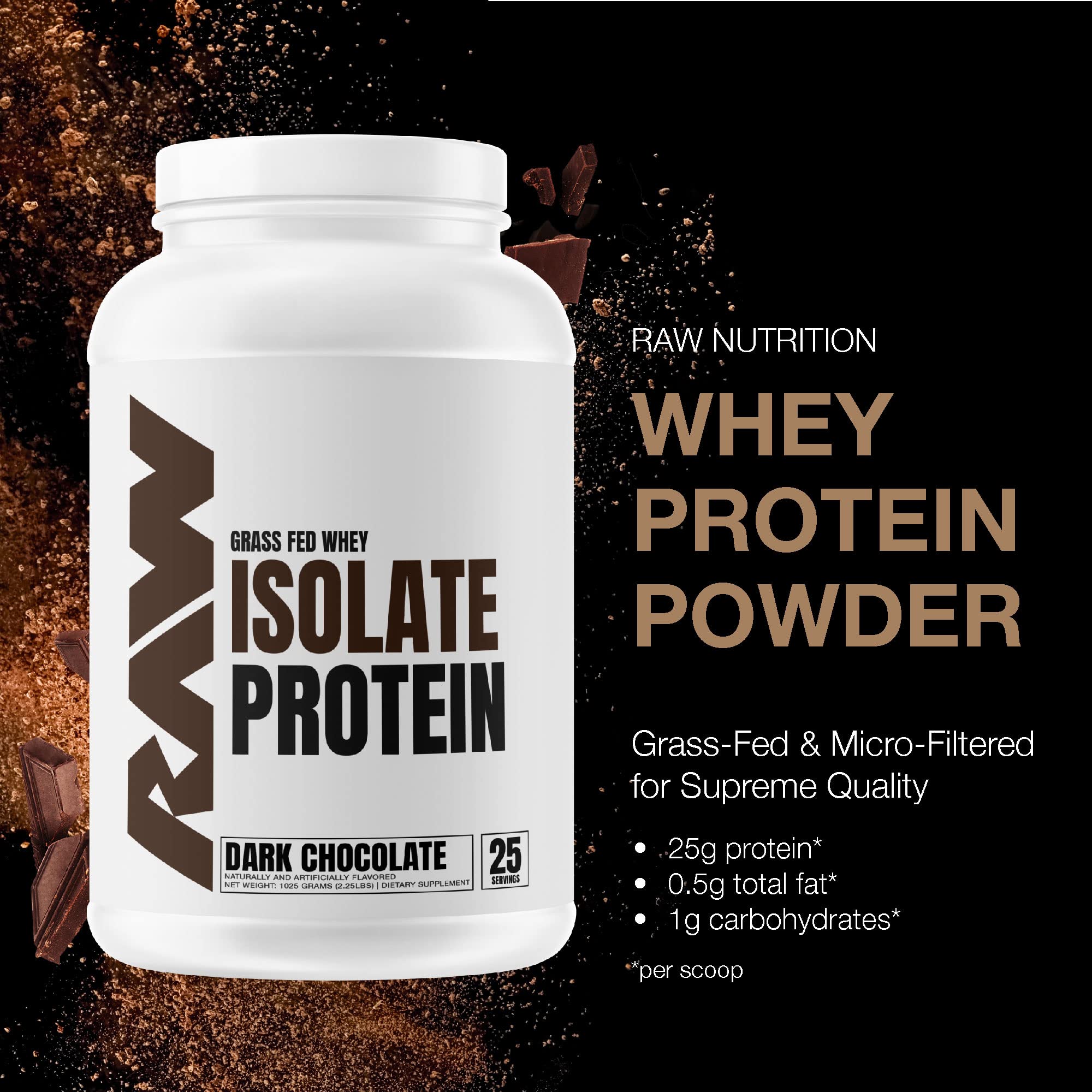 RAW Whey Isolate Protein Powder, Dark Chocolate - 100% Grass-Fed Sports Nutrition RAWBuy Supplements Australia