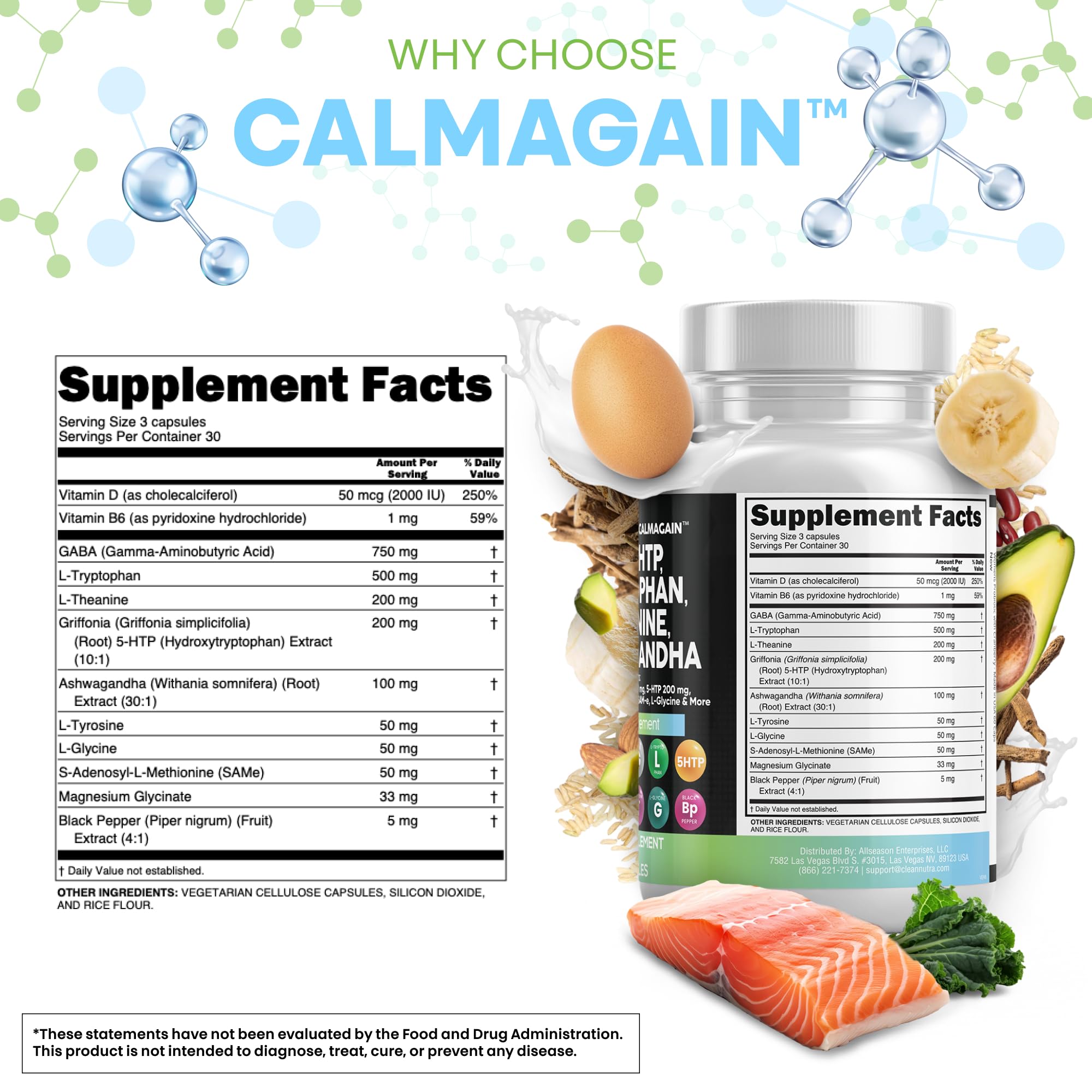 Clean Nutraceuticals GABA 750mg 5 HTP 200mg L Tryptophan 500mg L Theanine 200mg Ashwagandha SAM-e L-Glycine - Mood Support Vitamins for Women and Men with L-Tyrosine 5-HTP (5-Hydroxytryptophan) Clean Nutraceuticals buy supplements Au