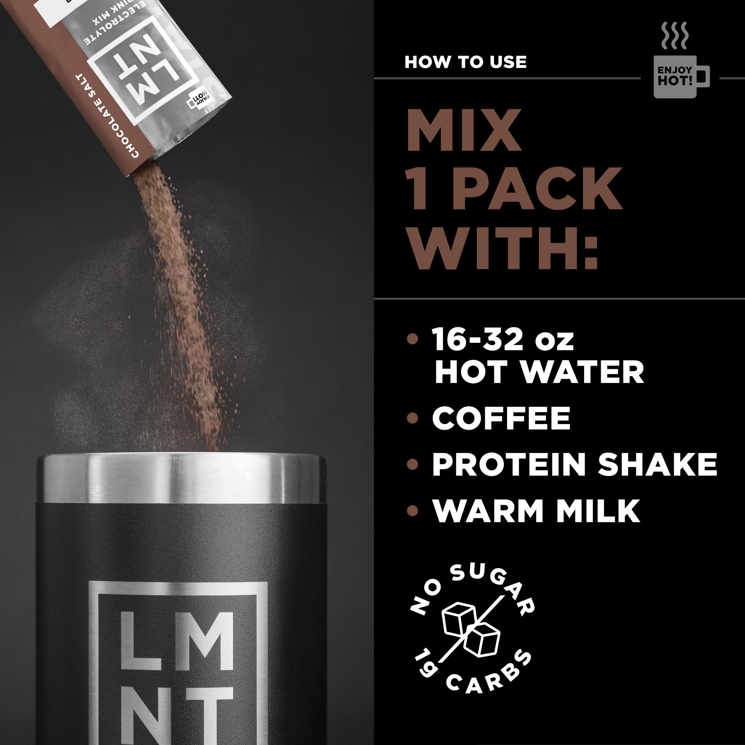 LMNT Zero-Sugar Electrolytes - Hot Chocolate Salt - Hydration Powder Packets Drink LMNTBuy Supplements Australia