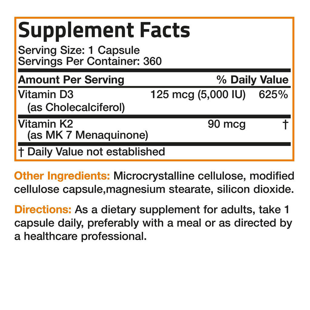 Bronson Vitamin K2 (MK7) with D3 Supplement Non-GMO Formula 5000 IU Vitamin D3 BronsonBuy Supplements Australia