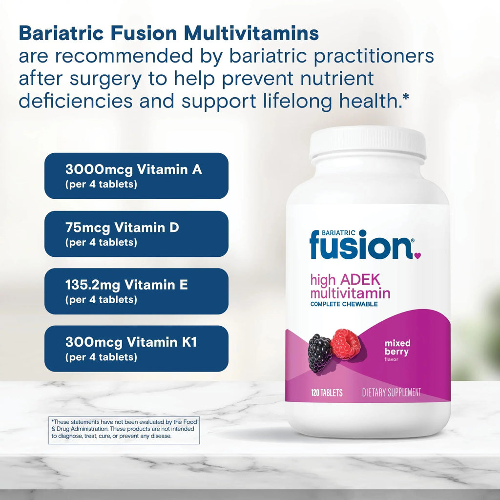 Bariatric Fusion Chewable Multivitamin with High ADEK Vitamins | Multi for Duodenal Switch Patients | Mixed Berry Flavored Tablets | Bariatric Fusion