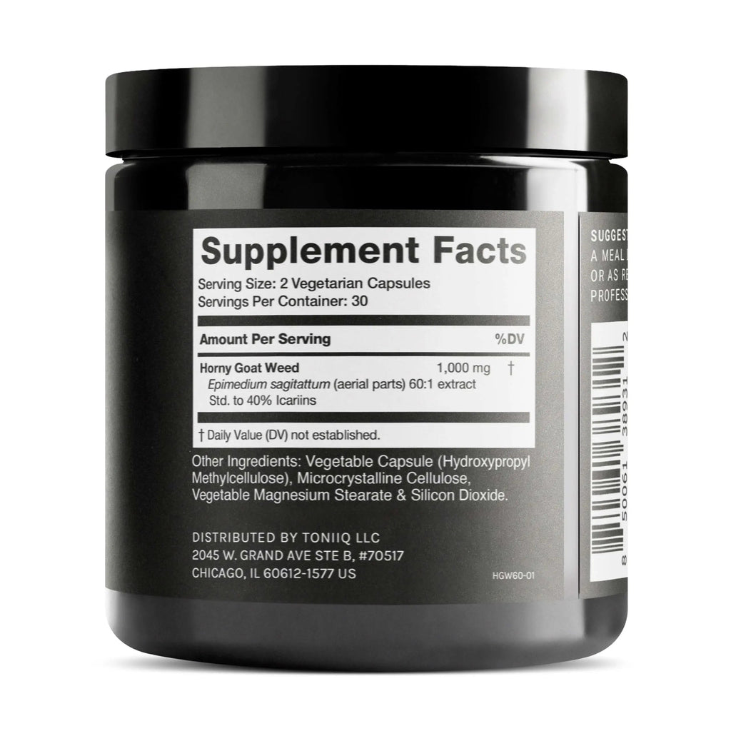 Super Strength Horny Goat Weed for Men & Women 60,000mg - Epimedium sagittatum - 40% Icariins - 60: 1 Concentrated Extract from 1000mg Formula - 3P tested - Premium hornygoatweed for Men - 60 Caps Toniiq buy supplements Au