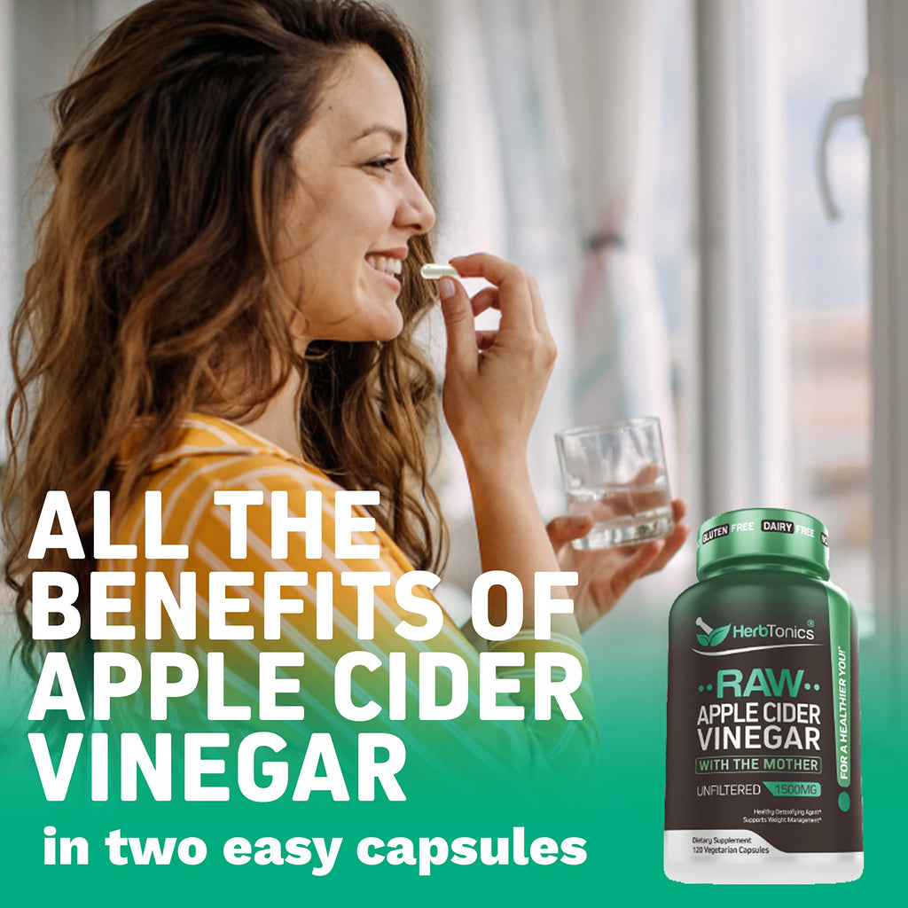 Herbtonics Raw Apple Cider Vinegar Capsules, 1500mg Detox Support (Packaging May Vary), 90 Caps HerbtonicsBuy Supplements Australia