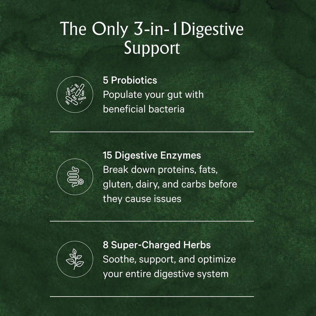 Juna Digestive Enzymes + Probiotic — 3-in-1 Daily Gut Support for Bloat Relief, Smooth Digestion & Microbiome Balance | 15 Enzymes, 5 Probiotics, 8 Botanicals | Vegan, 3rd-Party Tested | 60 Capsules Juna buy supplements Au